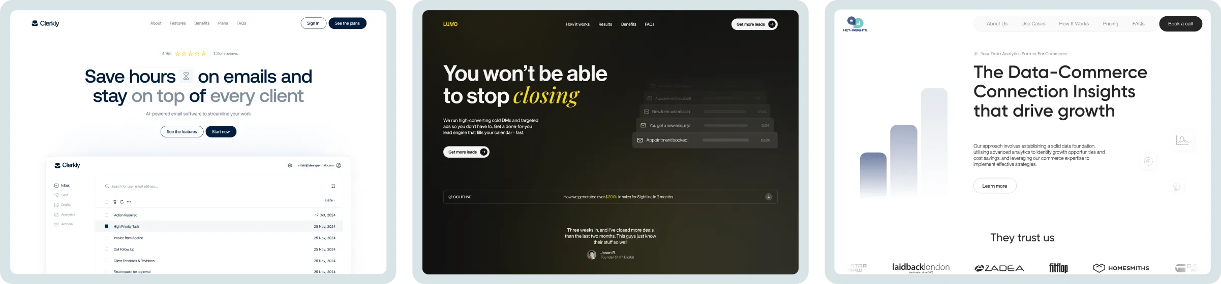 Landing page design screens
