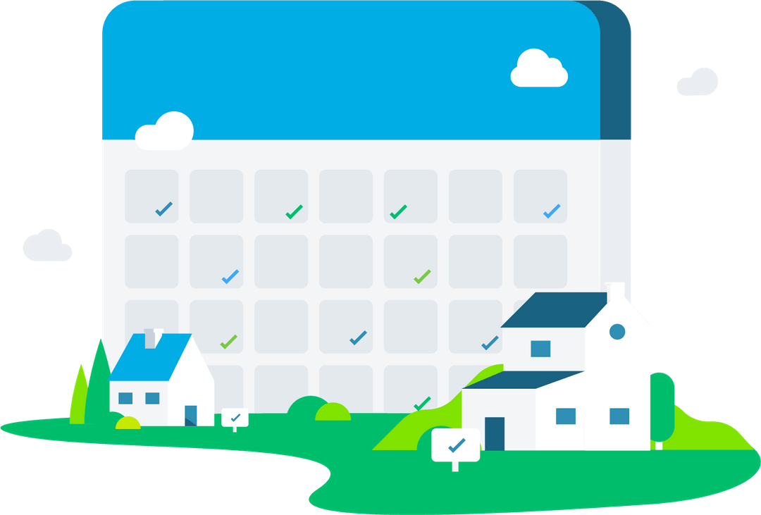 calendar with a house in front of it