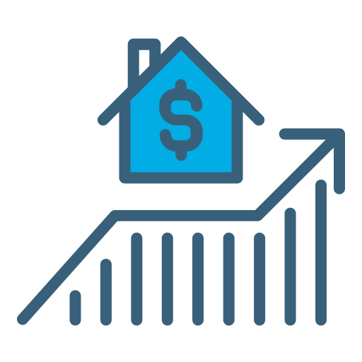house with a dollar sign and an upward trending arrow