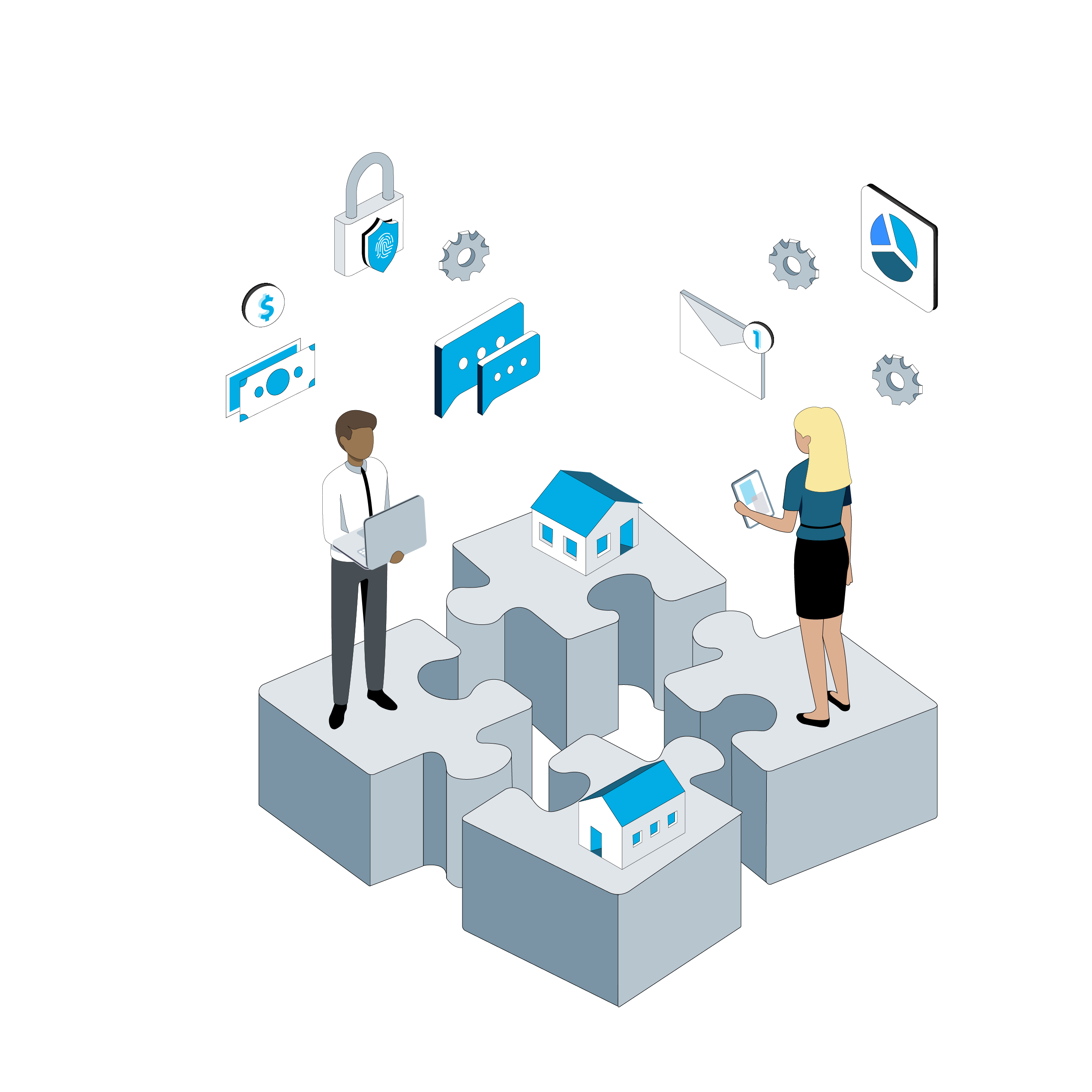 graphic of two people standing on puzzle pieces