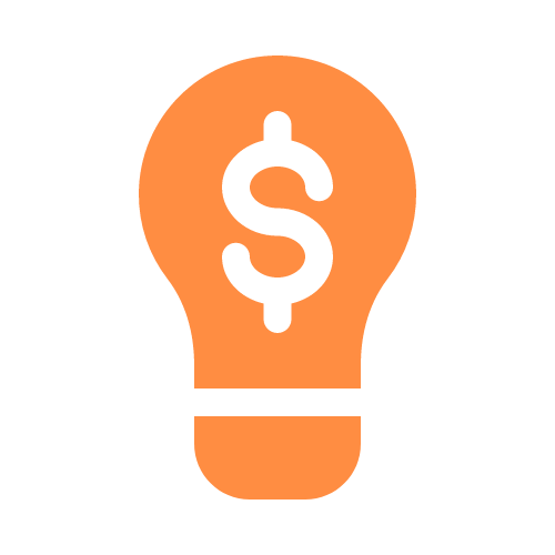 orange icon of a lightbulb with a question mark on it