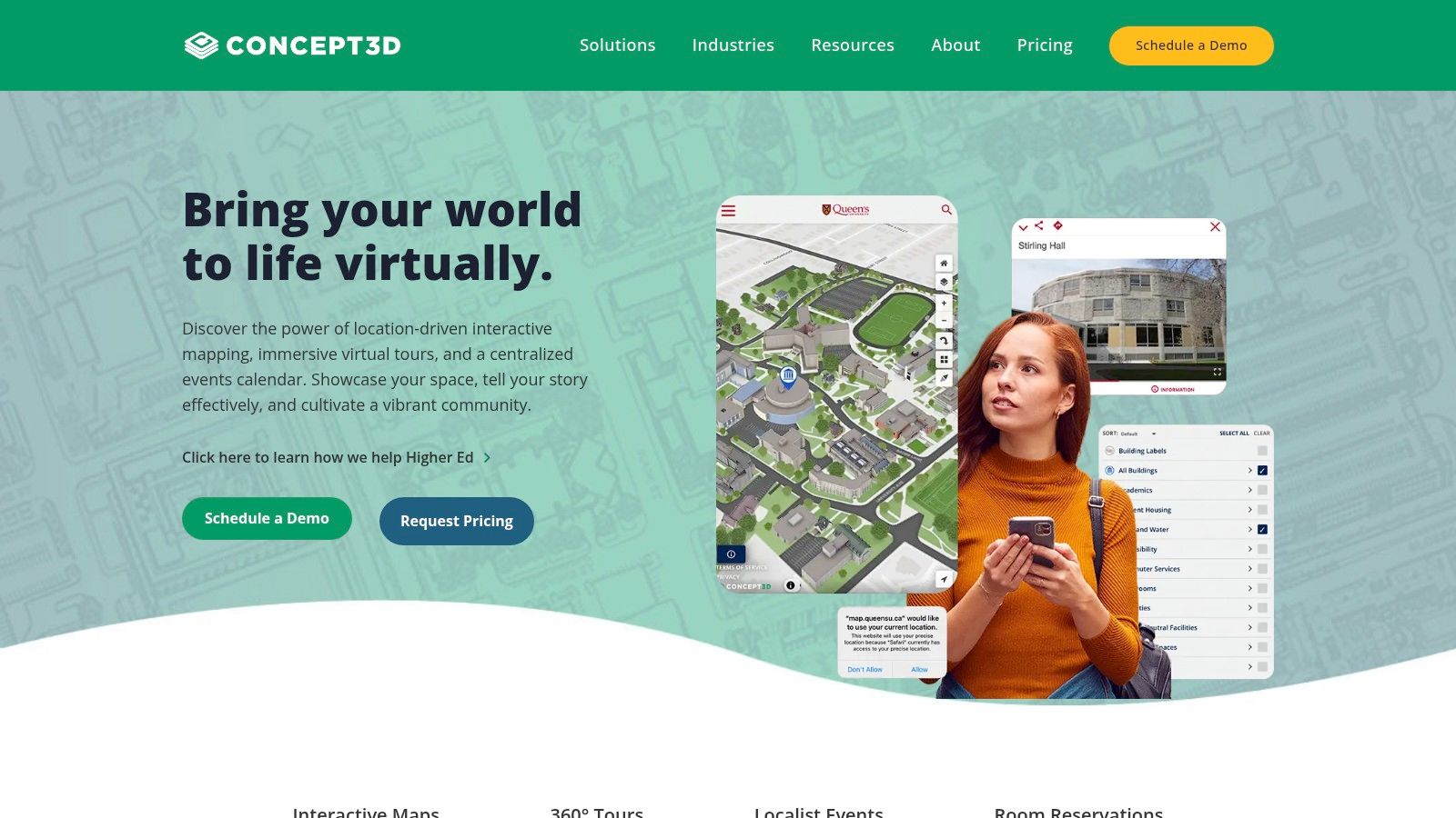 Concept3D's platform showcasing a virtual tour with an interactive map
