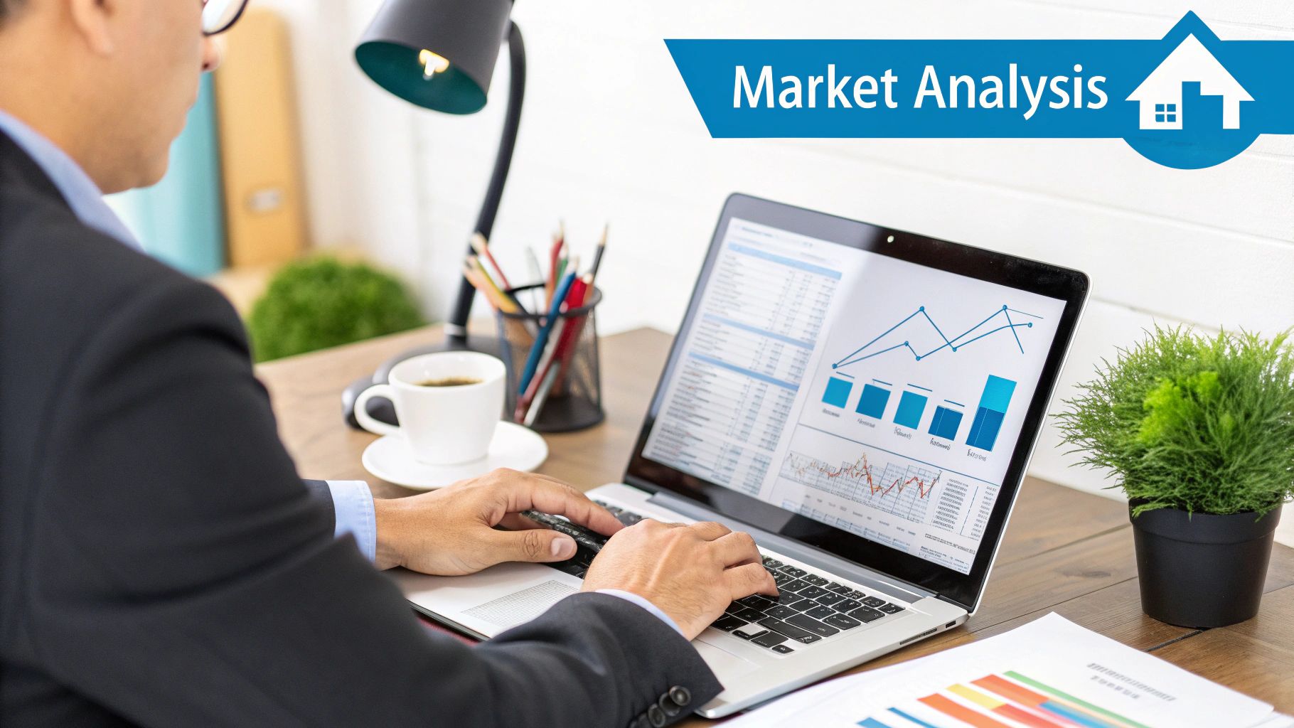 Infographic detailing the process of a Comparative Market Analysis, showing how data points like sold properties, active listings, and market trends are synthesized to determine an optimal price range.