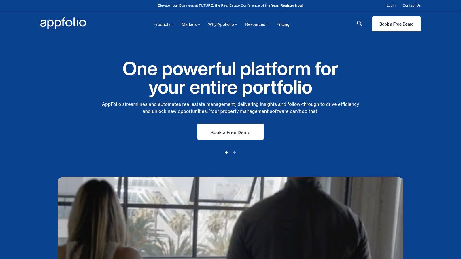 AppFolio dashboard showing key performance indicators like occupancy and delinquencies.