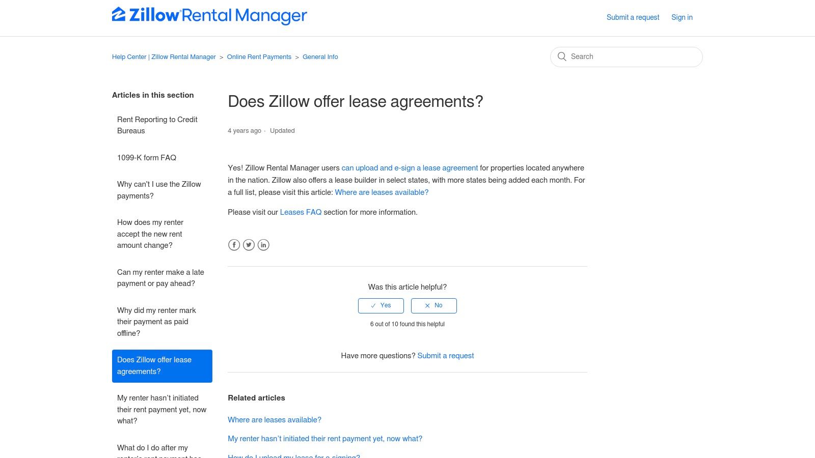 Zillow Rental Manager (Leases)