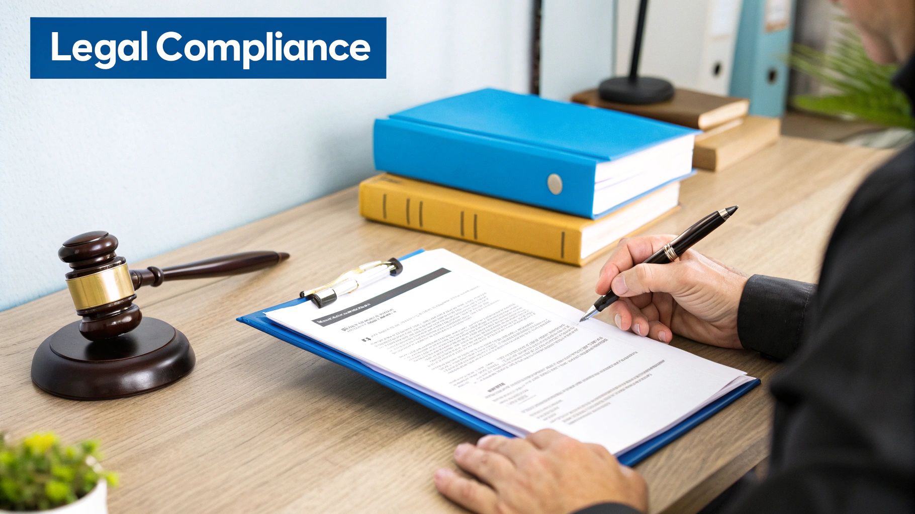 A legal document and gavel on a wooden desk, symbolizing fair housing laws
