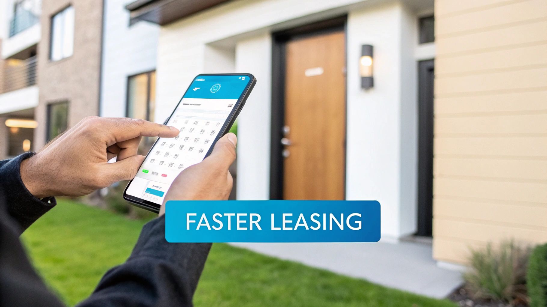 A digital dashboard showing property management metrics like Days on Market and lead conversion rates.