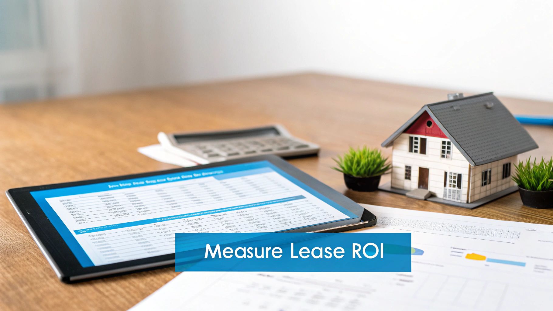 A property manager analyzing ROI charts and leasing performance metrics on a digital dashboard.