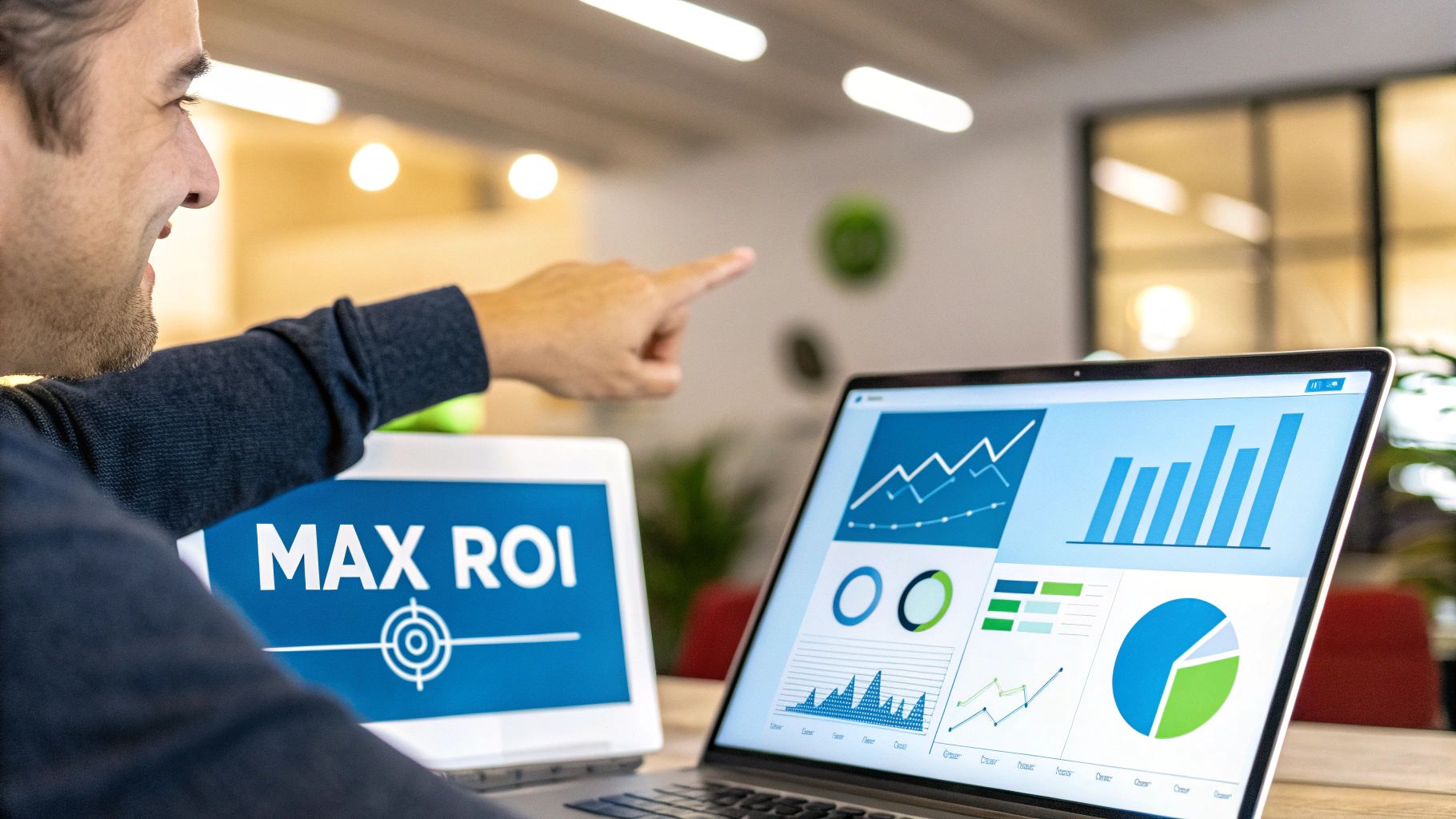 A dashboard showing financial charts and graphs, representing ROI and budget optimization for rental properties.