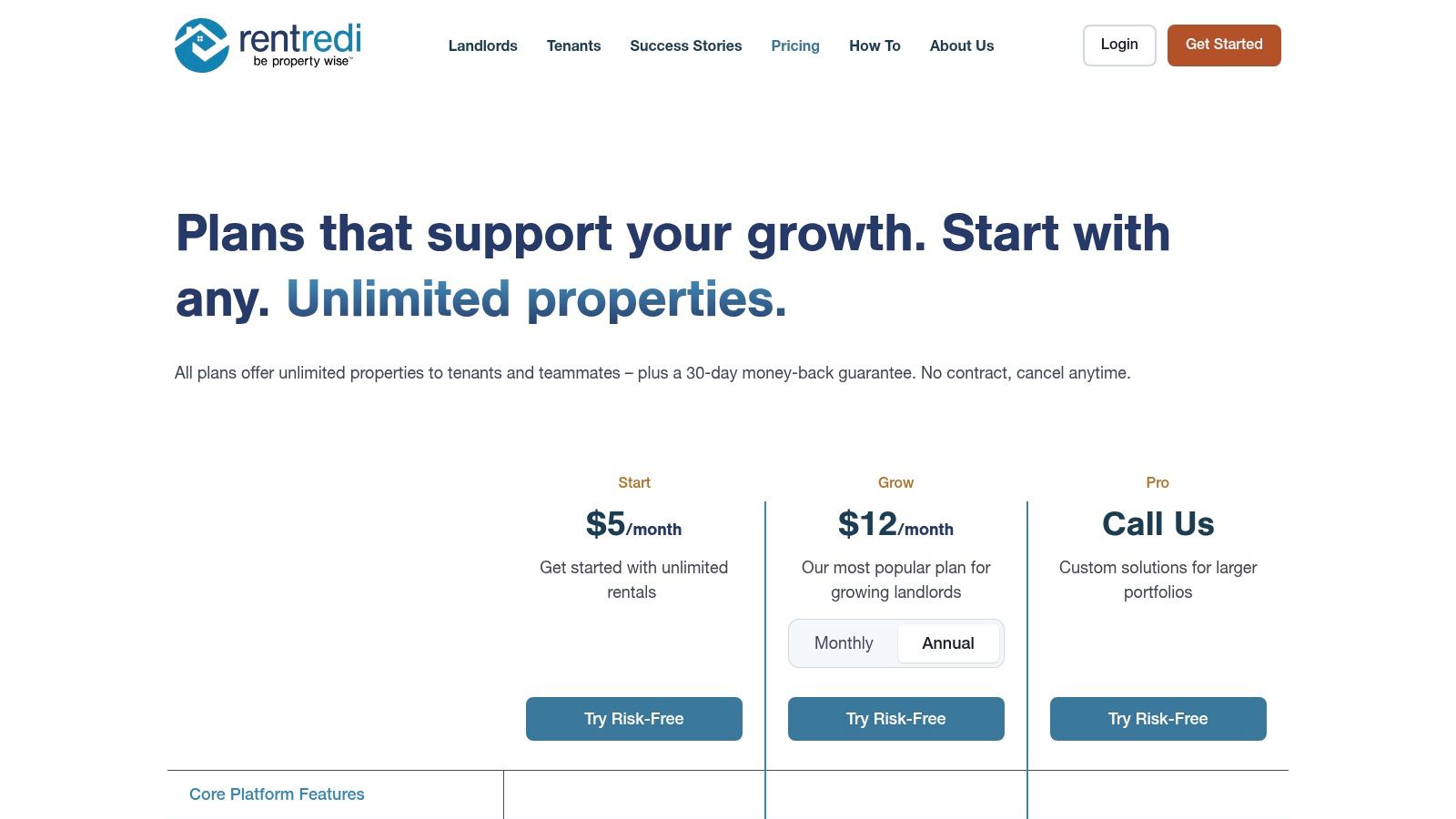 RentRedi pricing plans