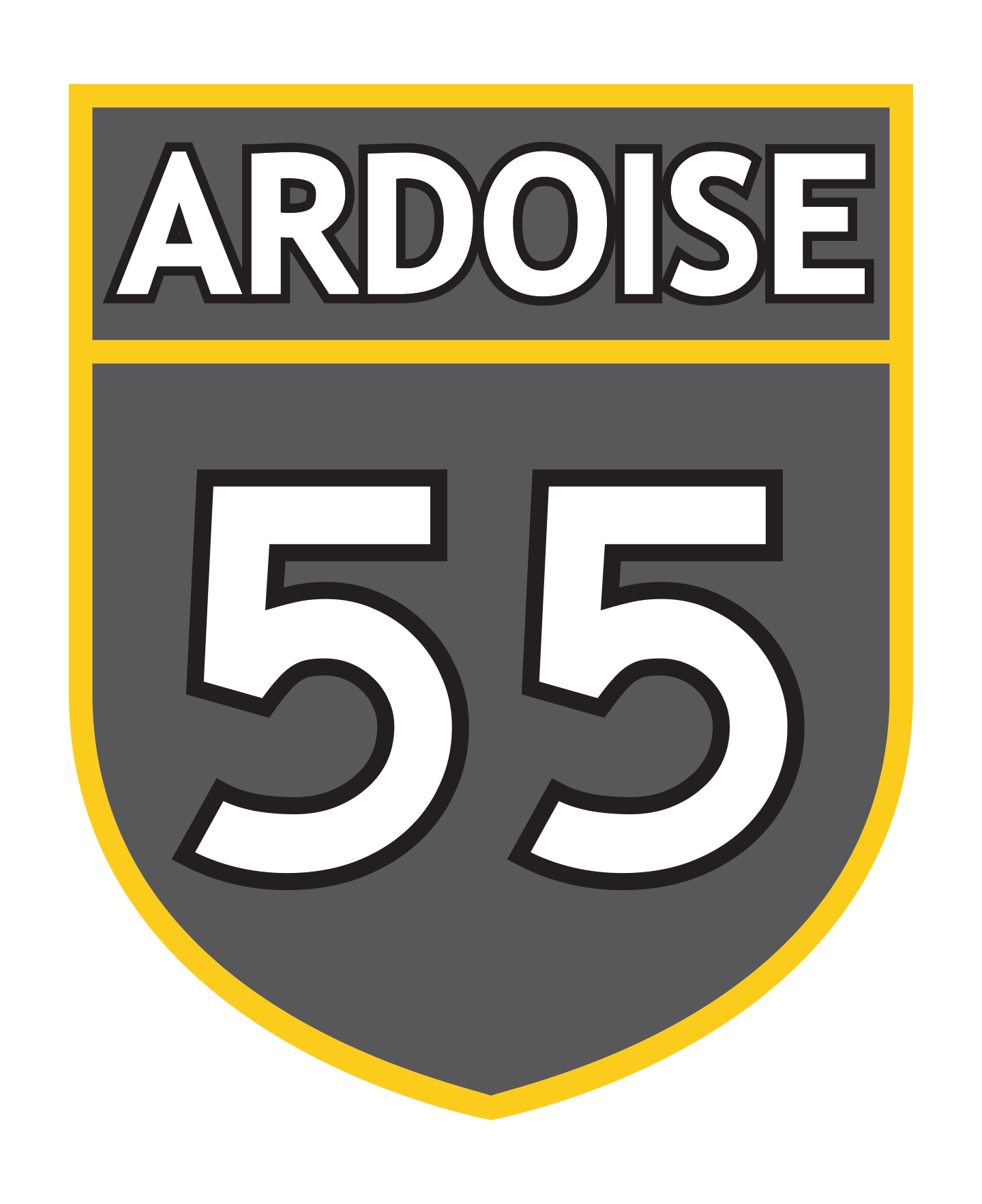 Shield-shaped logo with the text 'ARDOISE' above the number '55' on a gray and yellow background.