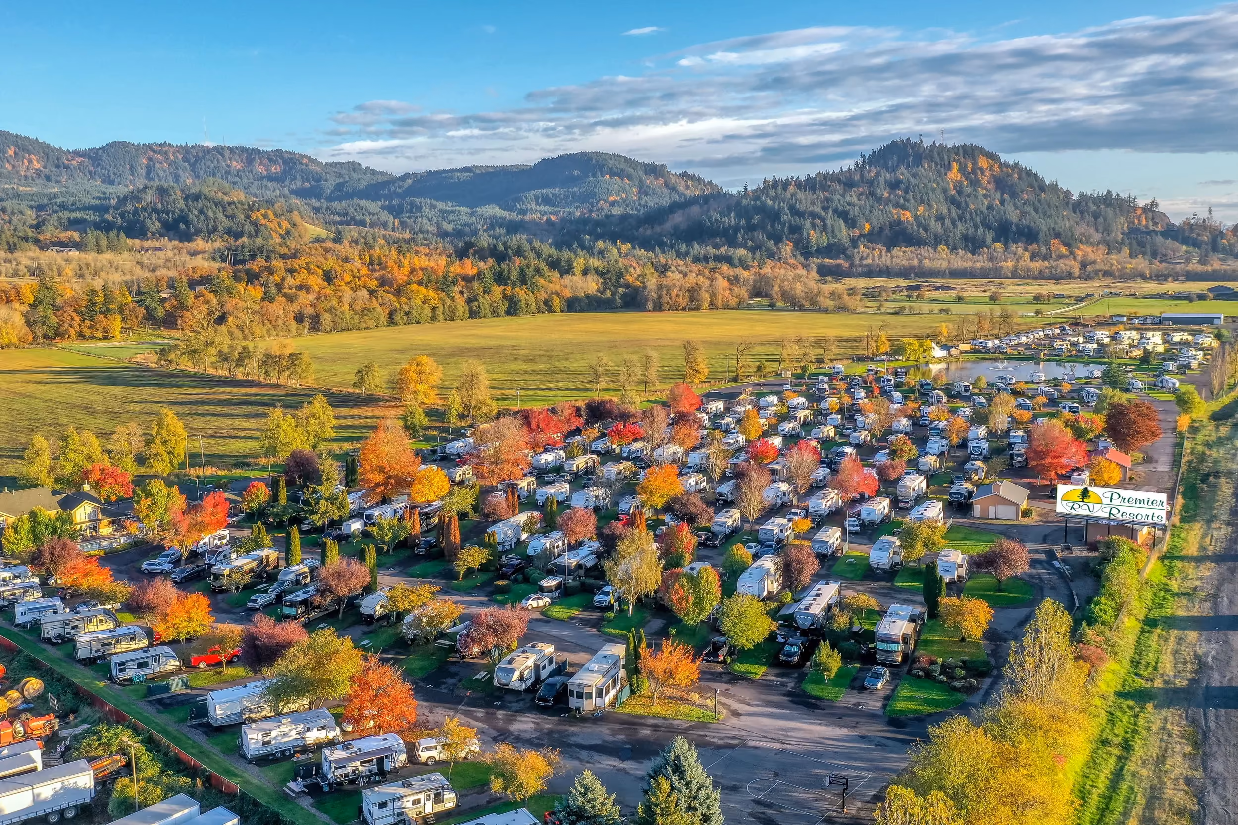 Aerial photo of Eugene Premier RV Resort in Eugene, OR