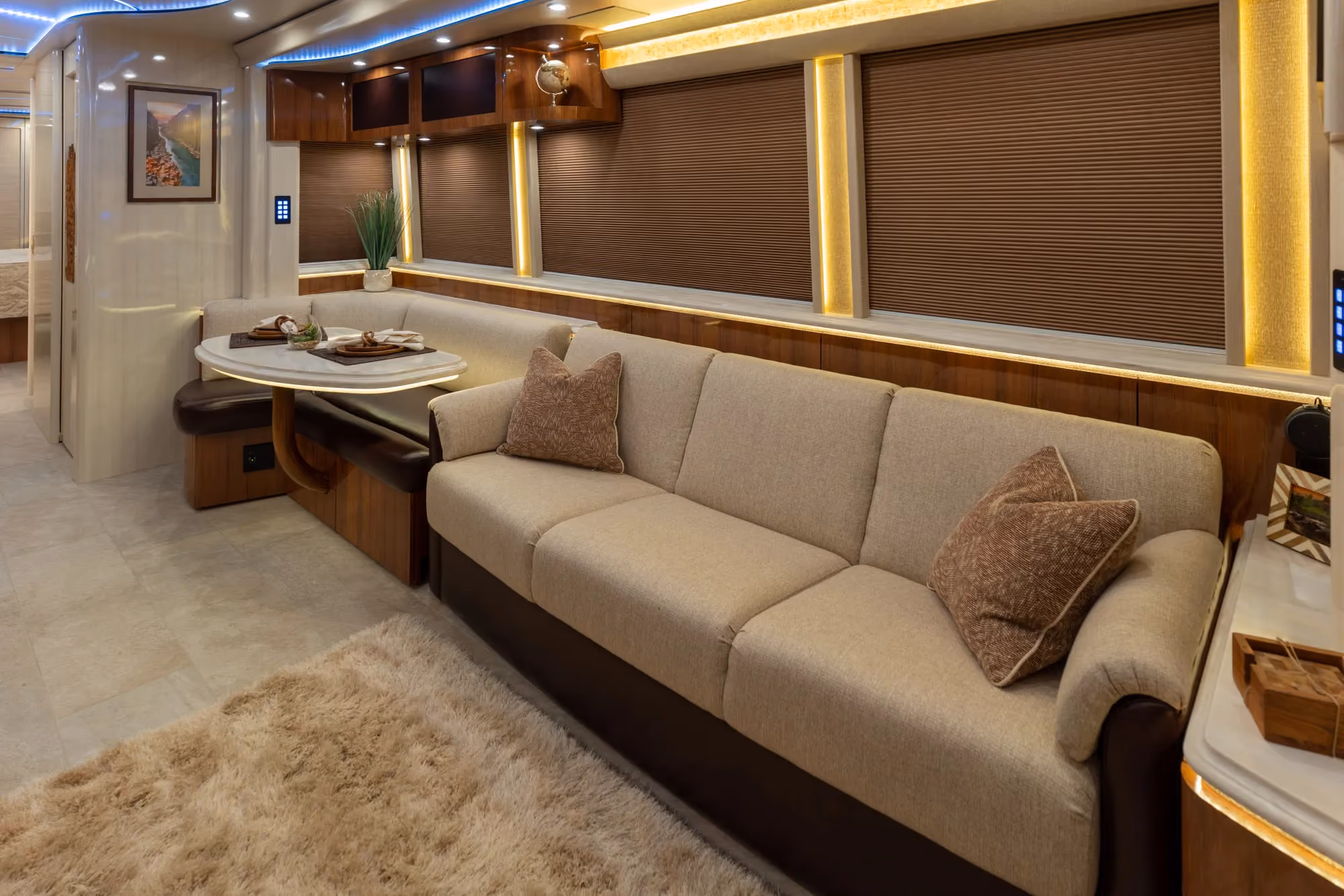 Interior living area of Marathon Coach 1325 with double-slide layout