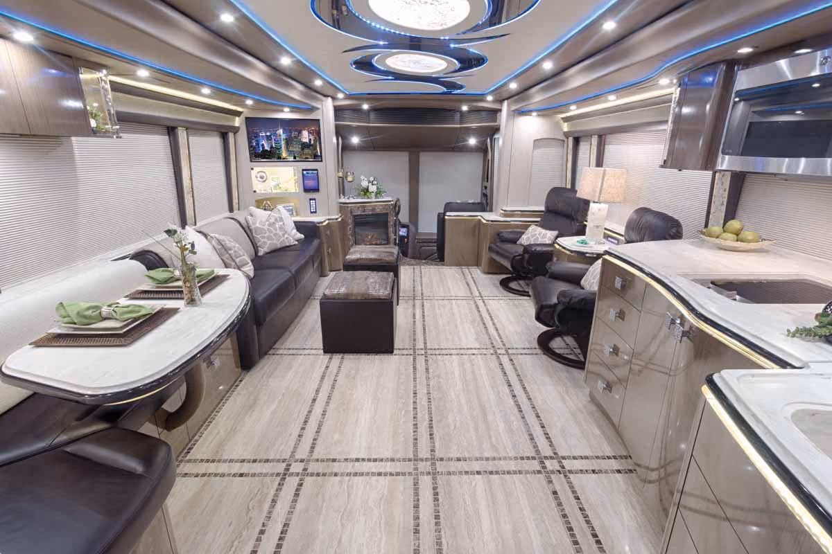 Interior salon cabinetry close-up in Marathon Coach 1245