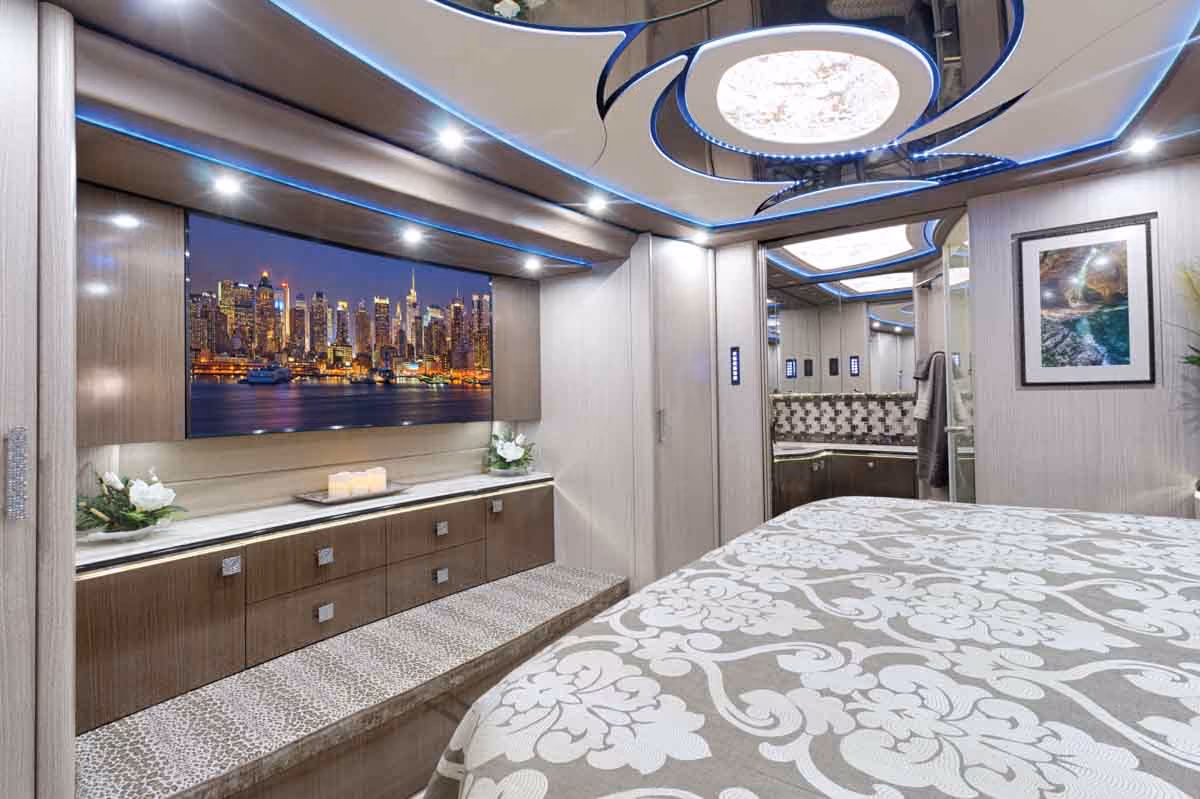 Interior bathroom vanity of Marathon Coach 1245