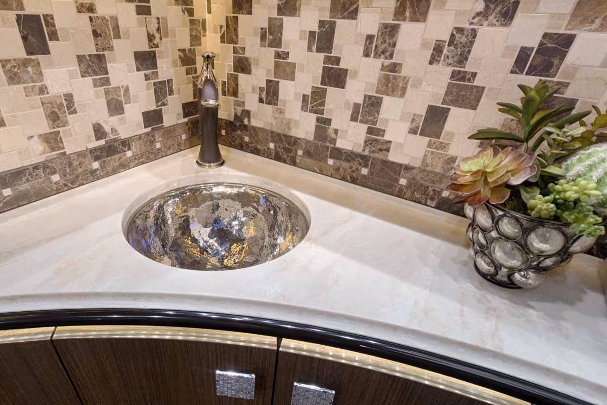 Interior galley countertop and cabinetry in Marathon Coach 1245