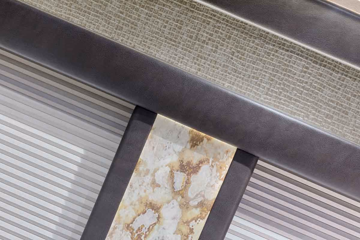 Interior upholstery and material close-up in Marathon Coach 1245