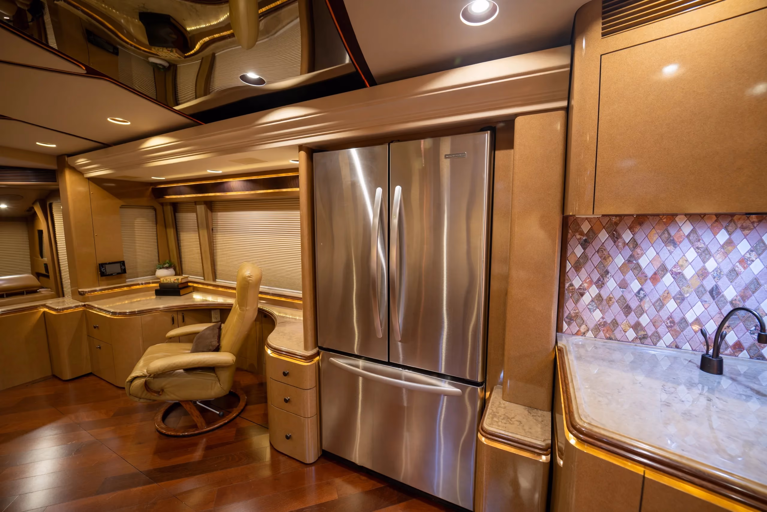 Interior galley surface detail in Marathon Coach 1176