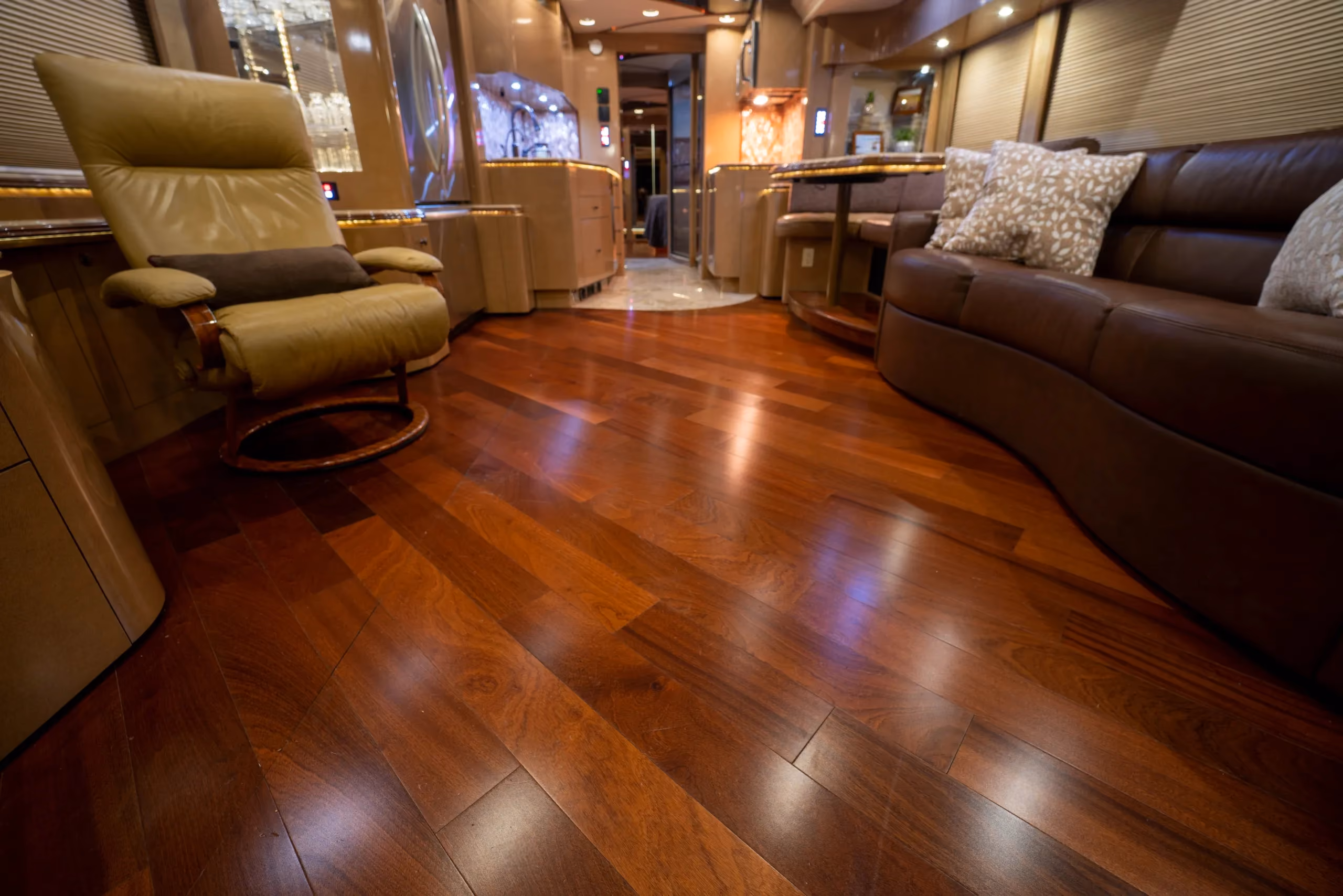 Interior hardware and trim detail in Marathon Coach 1176