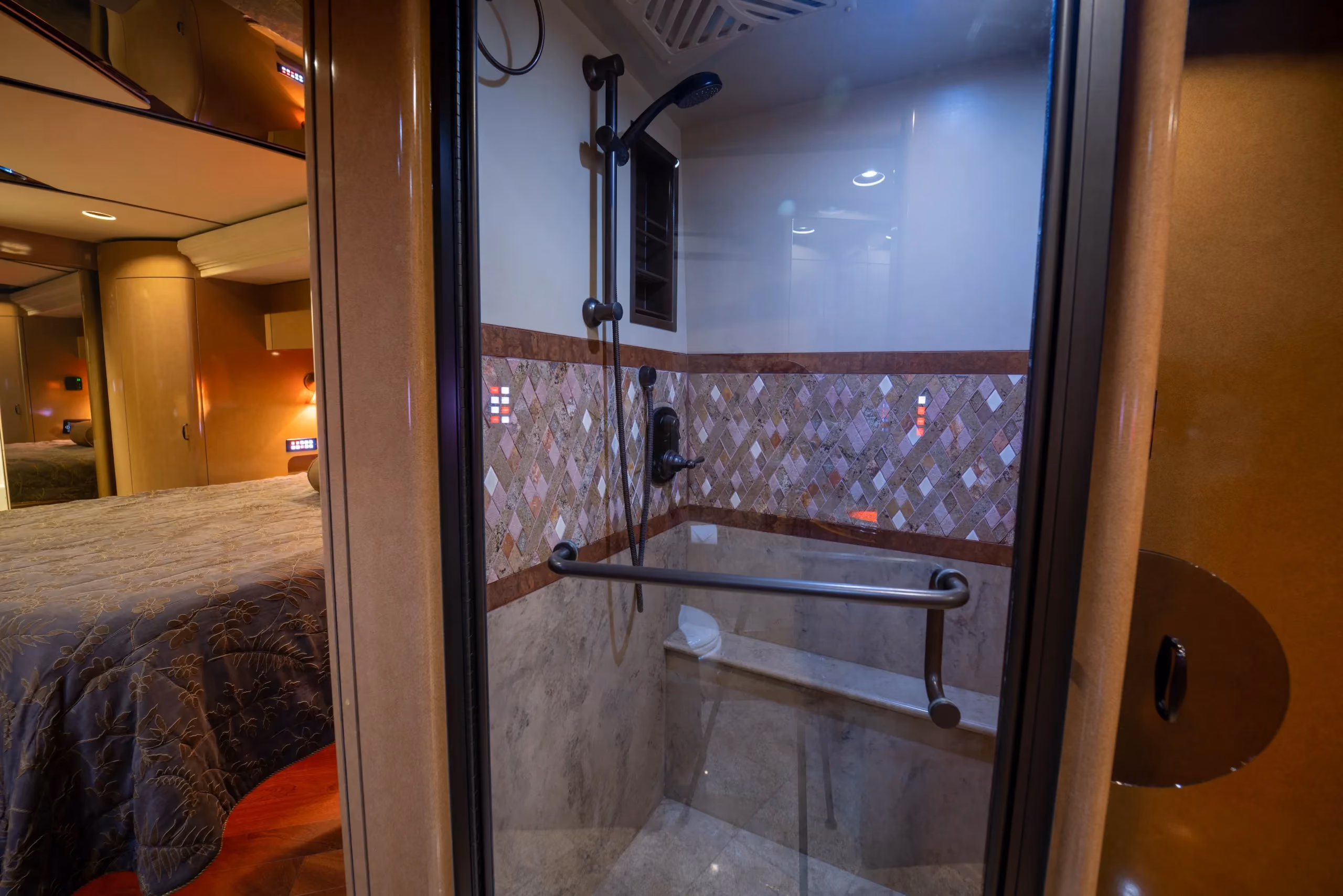 Interior bathroom area of Marathon Coach 1176