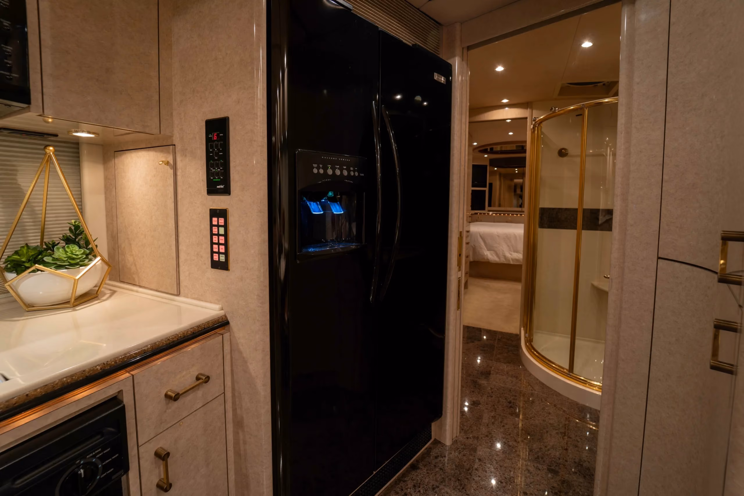 Granite flooring in the galley of Marathon Coach 0713
