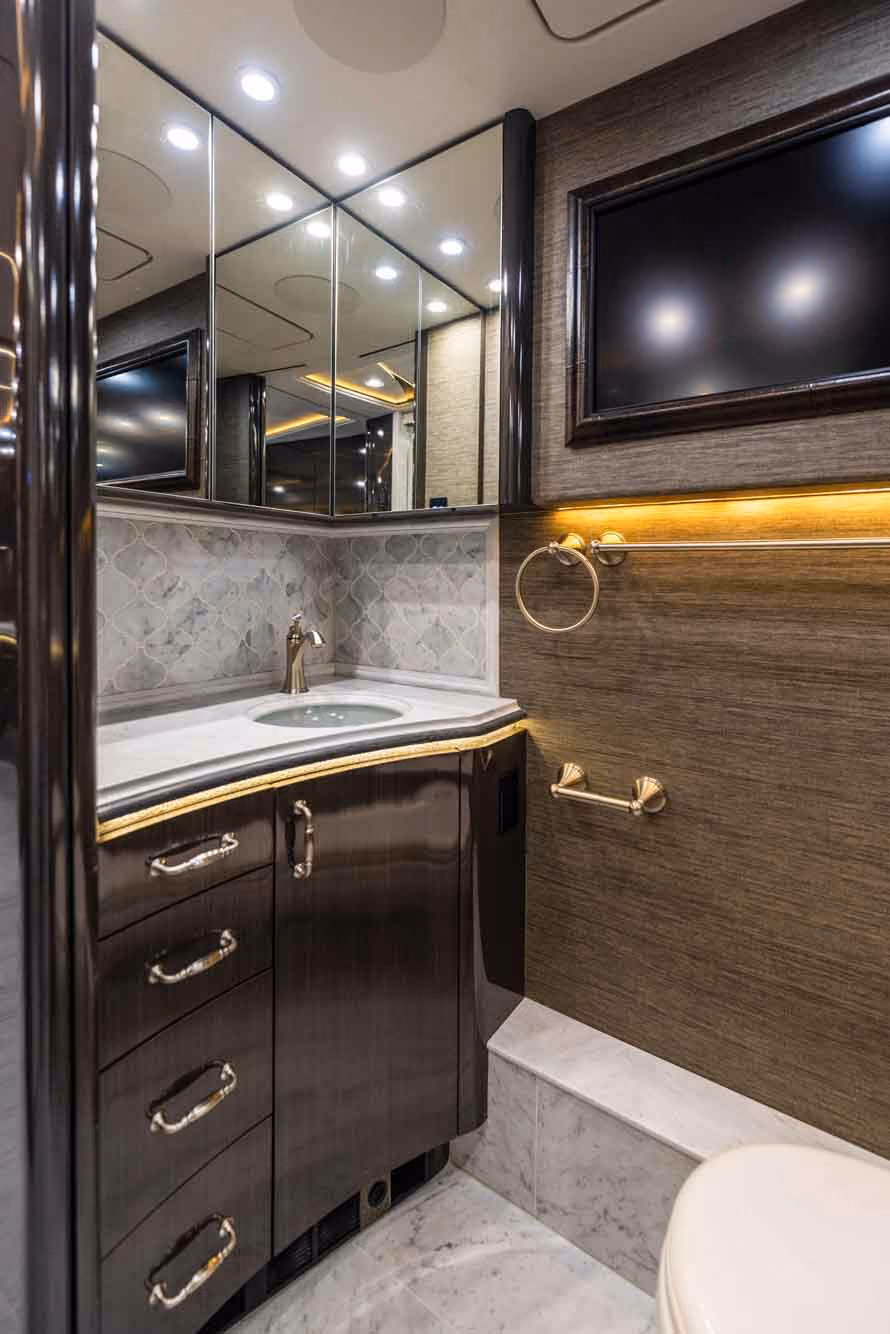 Interior surface and material detail in Marathon Coach 1321