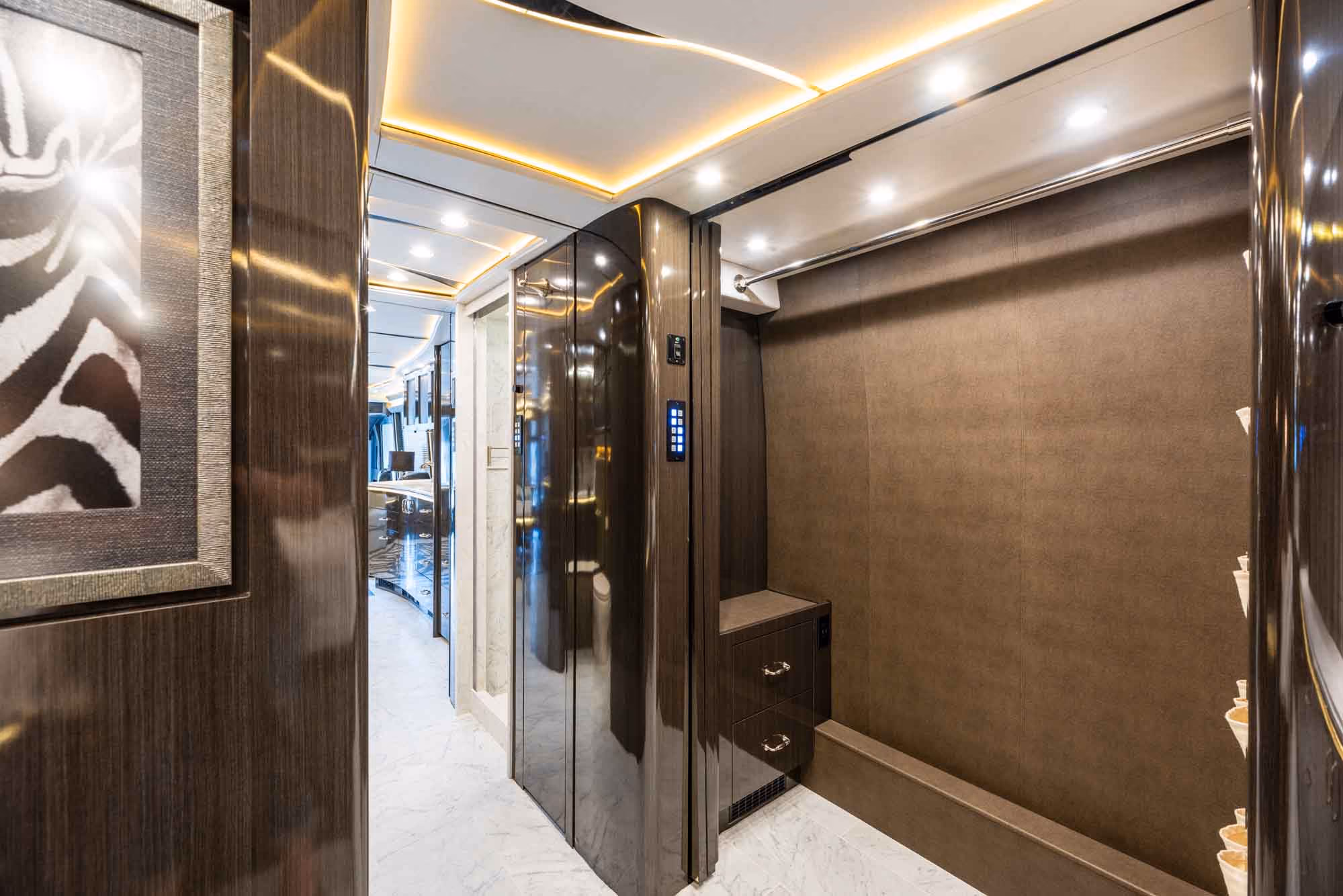 Interior bedroom cabinetry in Marathon Coach 1321
