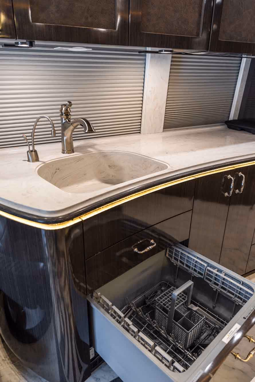 Interior Fisher Paykel fridge with built-in bottle storage close-up in Marathon Coach 1321