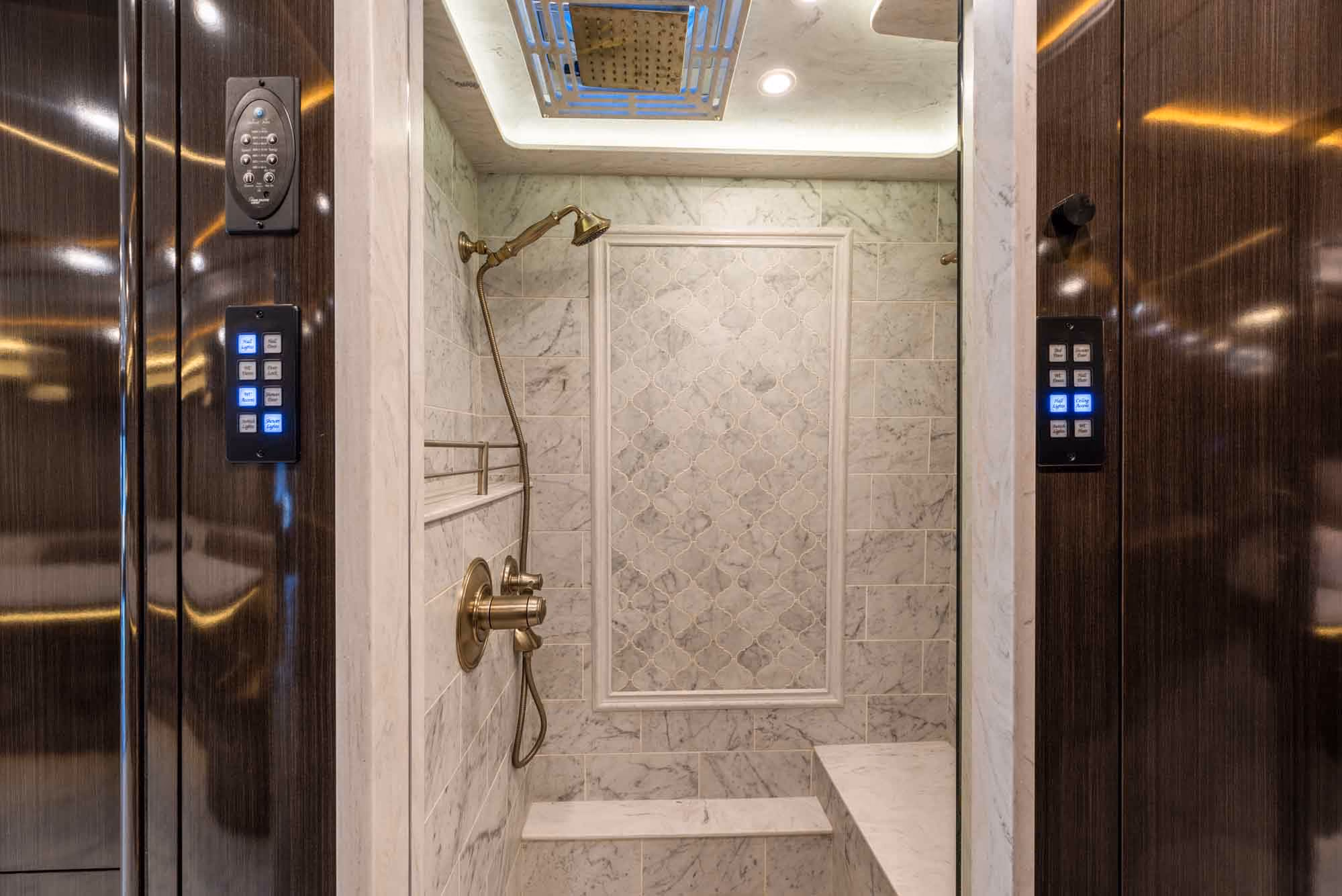 Interior bathroom vanity of Marathon Coach 1321