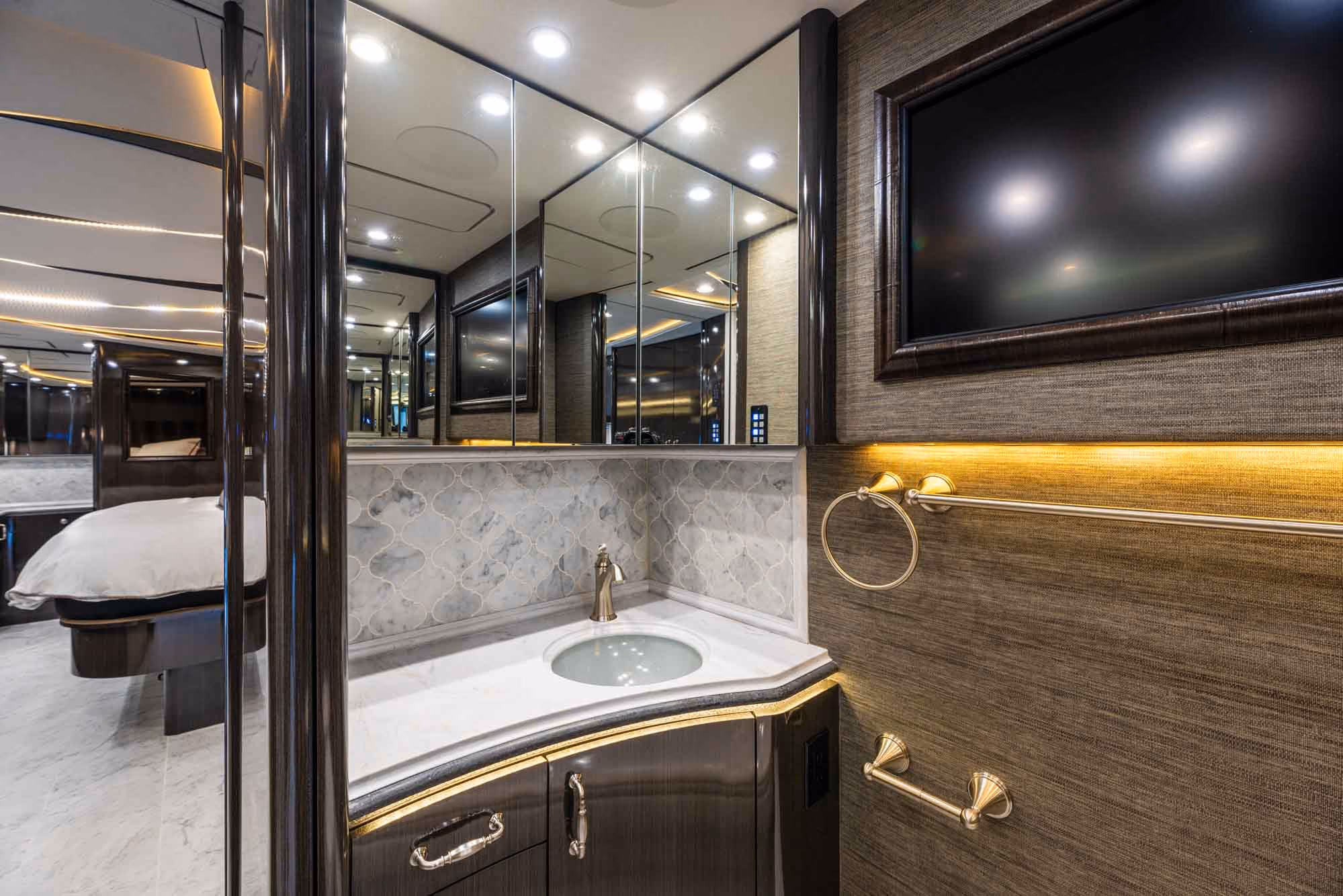 Interior bathroom area of Marathon Coach 1321