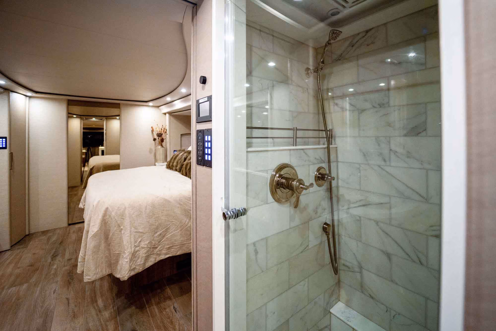 Interior shower area of Marathon Coach 1287