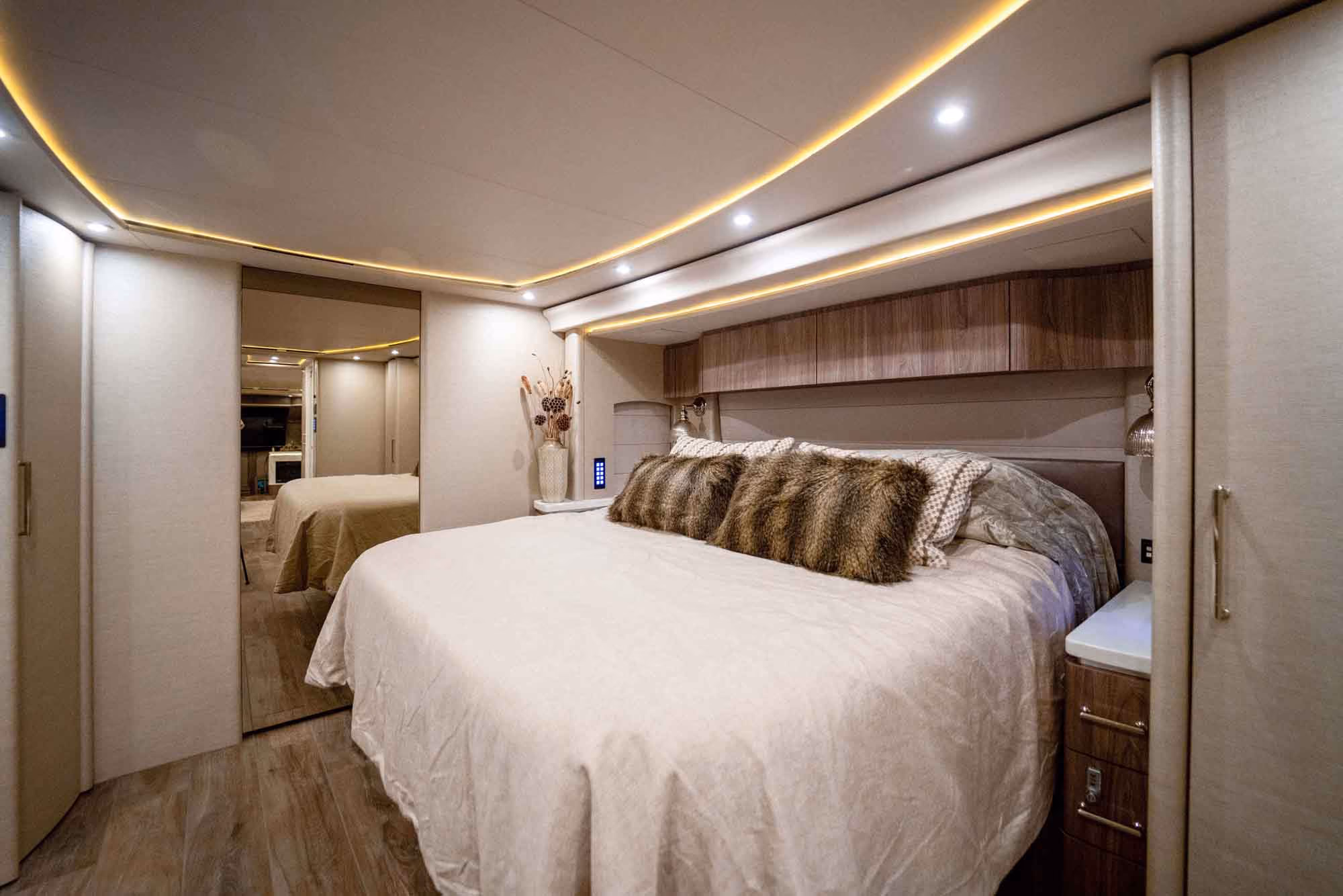Interior bedroom cabinetry in Marathon Coach 1287