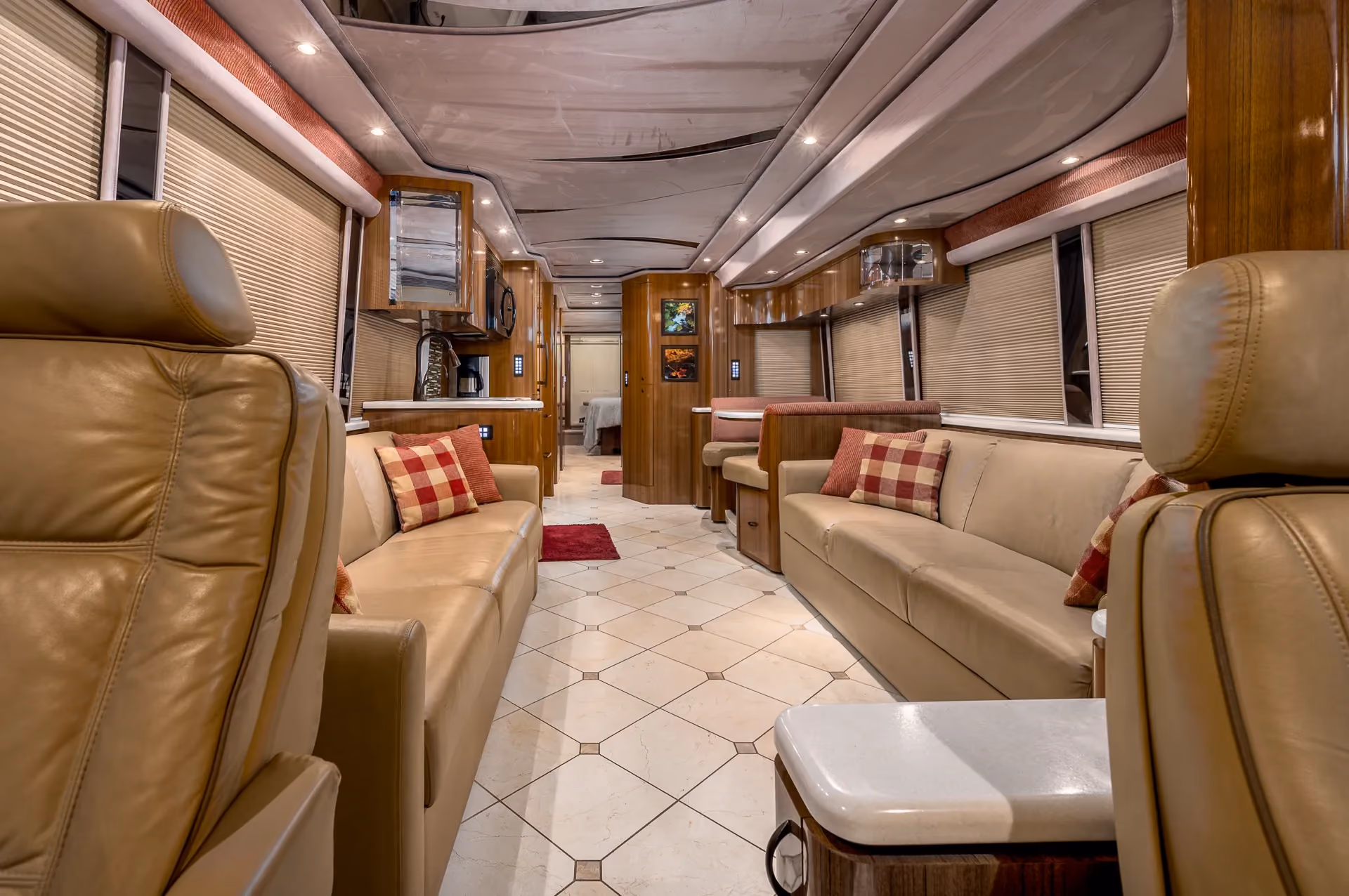Interior salon of 2013 Marathon Coach 1208 with double-slide layout