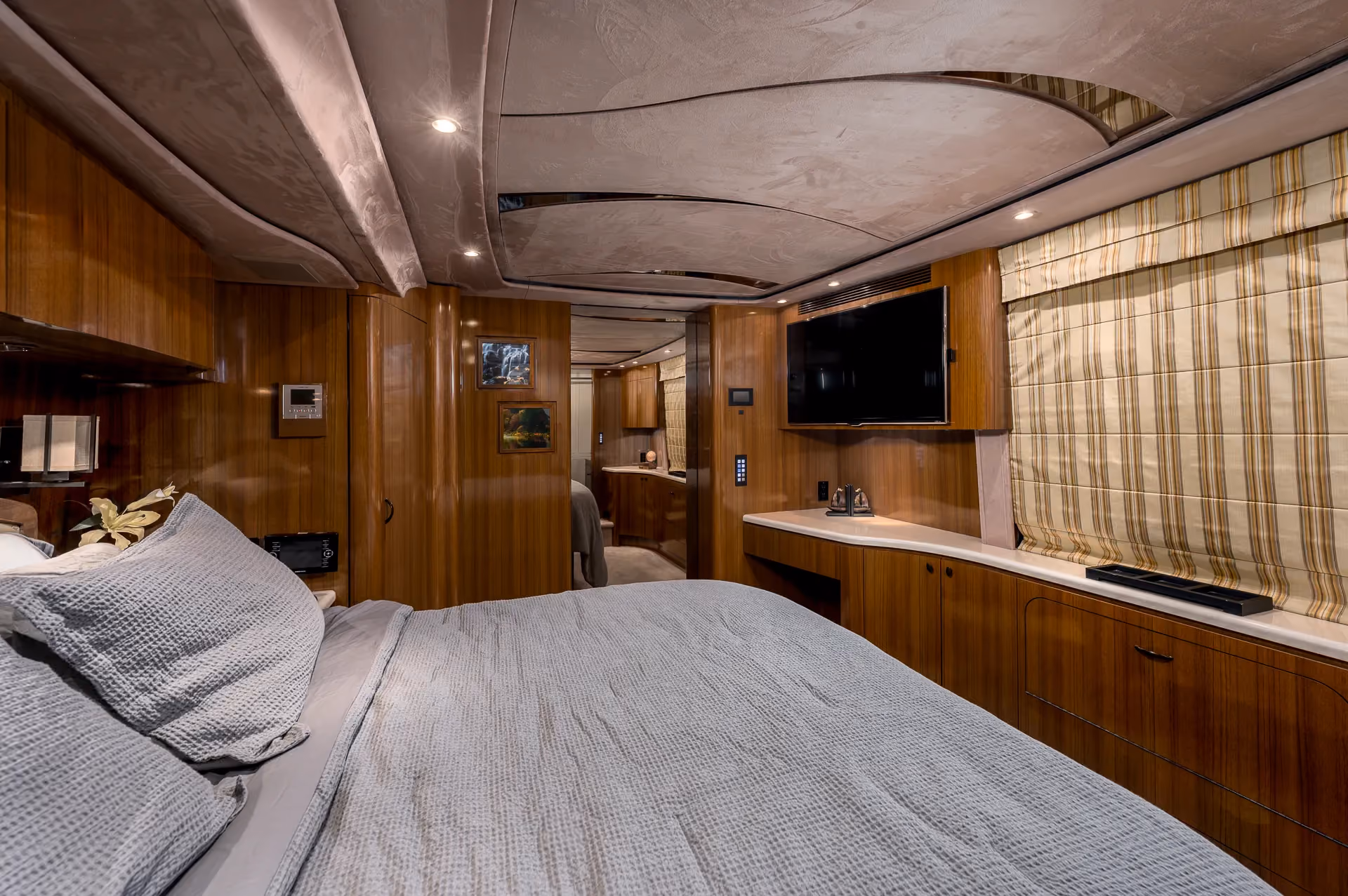 Interior bedroom cabinetry in Marathon Coach 1208