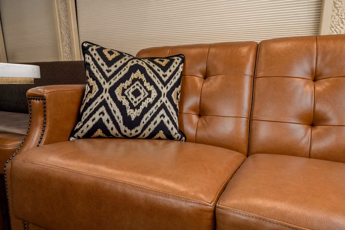 Interior fireplace insert in salon of Marathon Coach 1258
