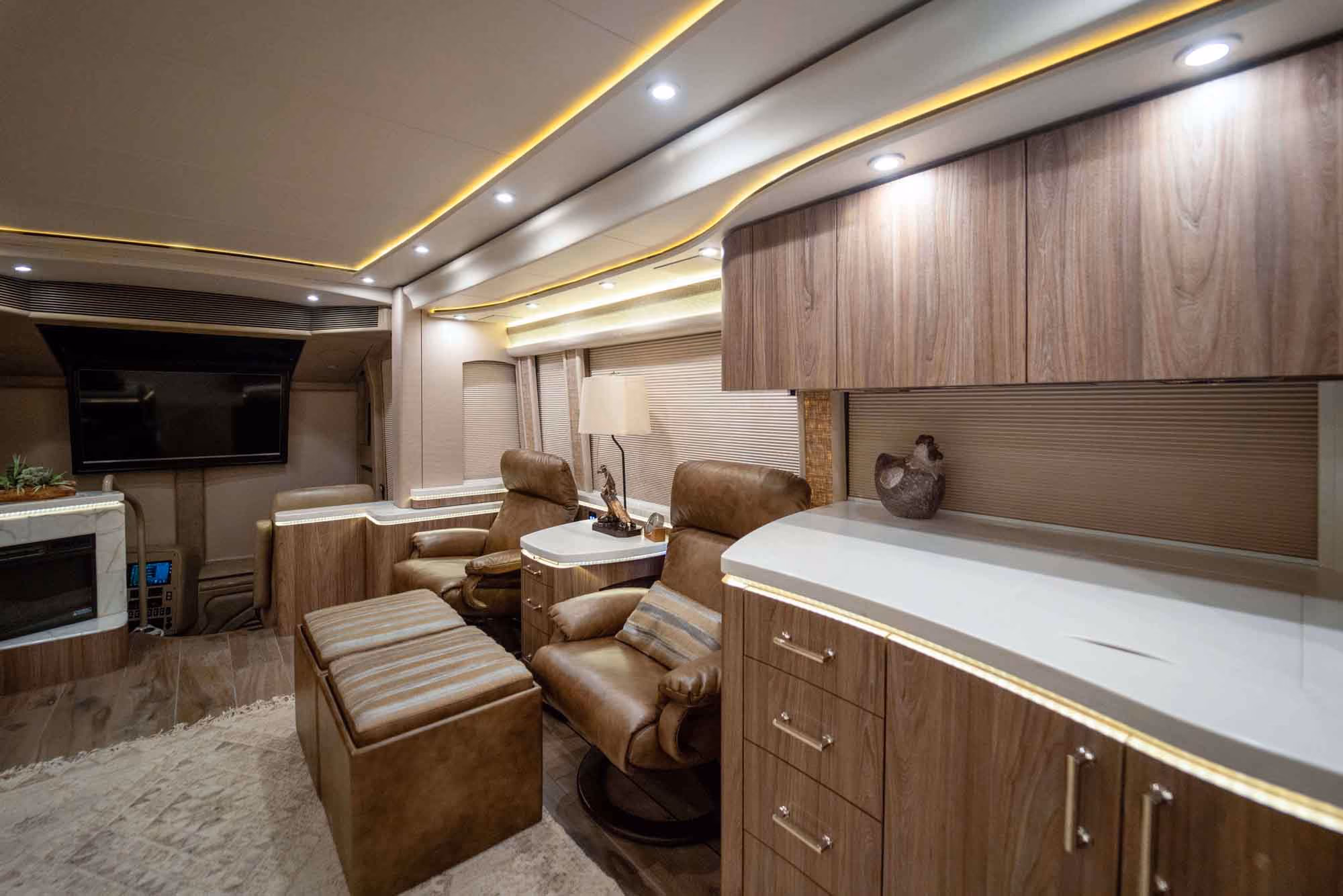 Interior cabinet hardware close-up in Marathon Coach 1287