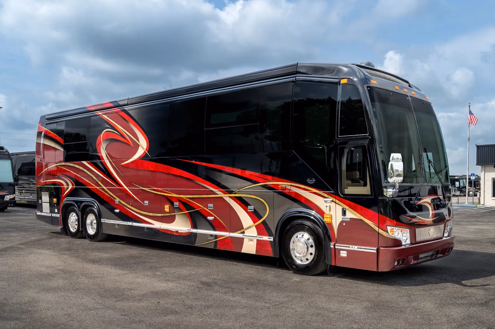 Exterior glamour shot of 2017 Marathon Coach 1258 on Prevost H3-45 chassis
