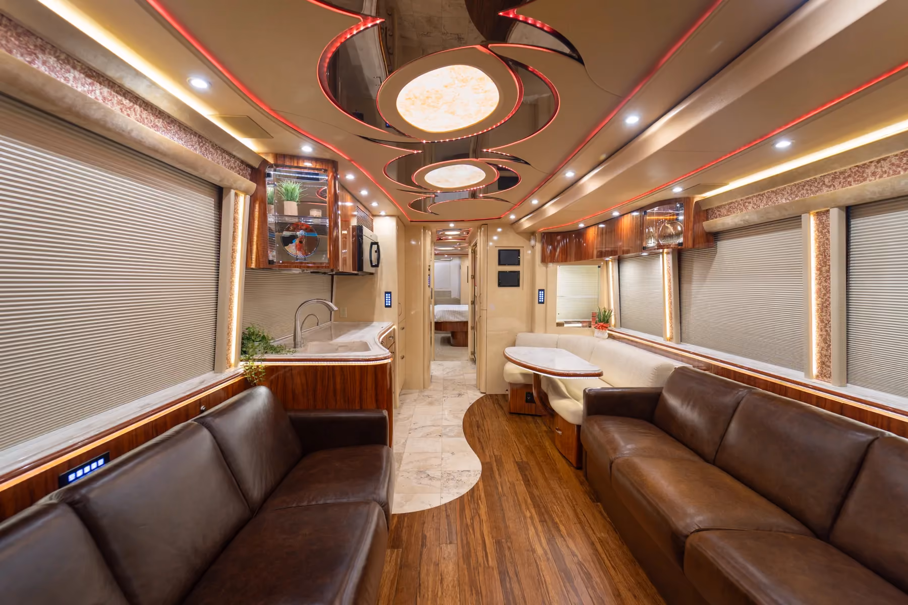 Interior salon of 2016 Marathon Coach 1225 with double-slide layout