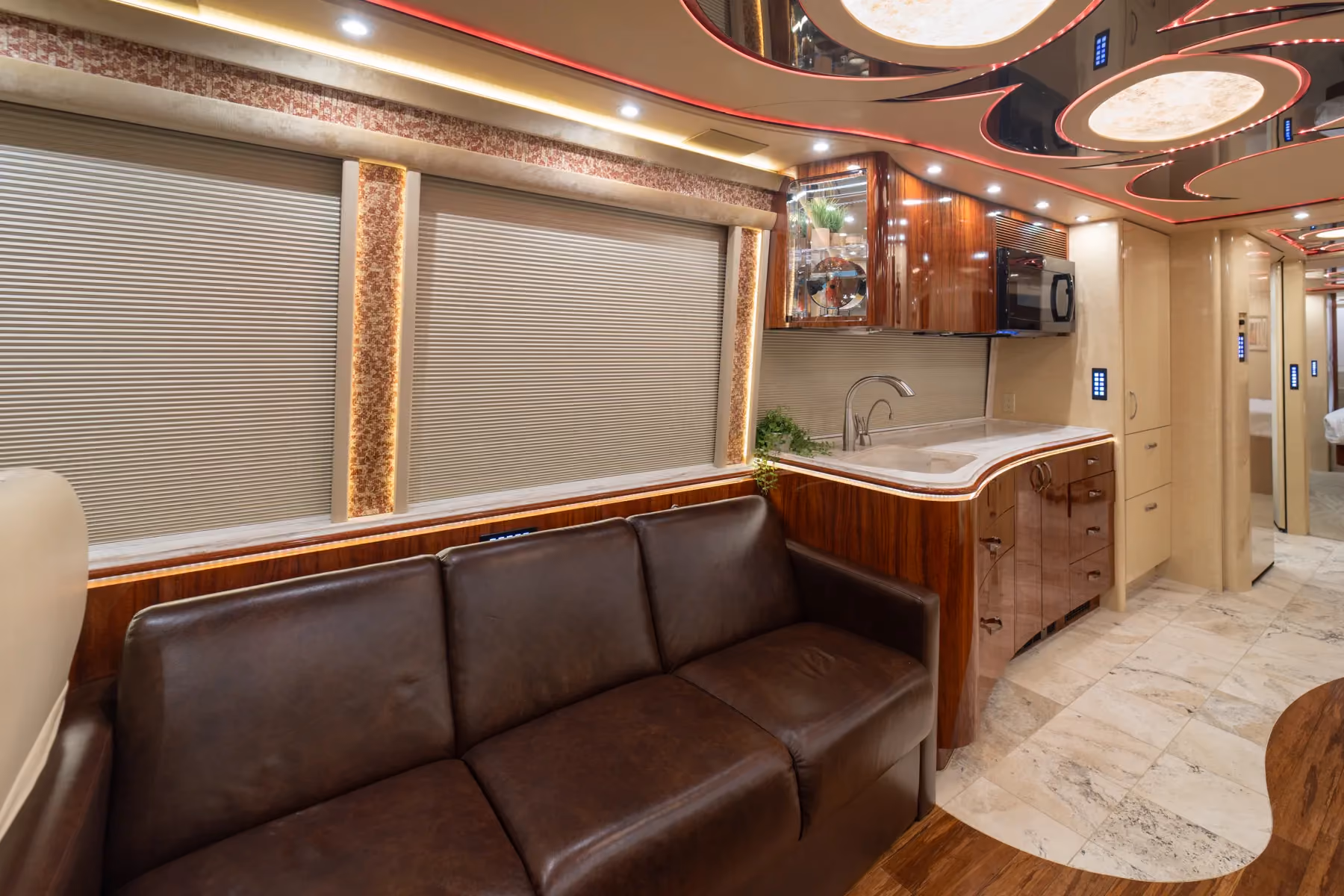 Interior living area with Crestron control system in Marathon Coach 1225