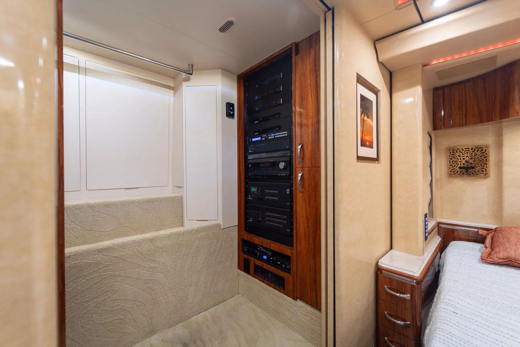 Interior bedroom cabinetry in Marathon Coach 1225