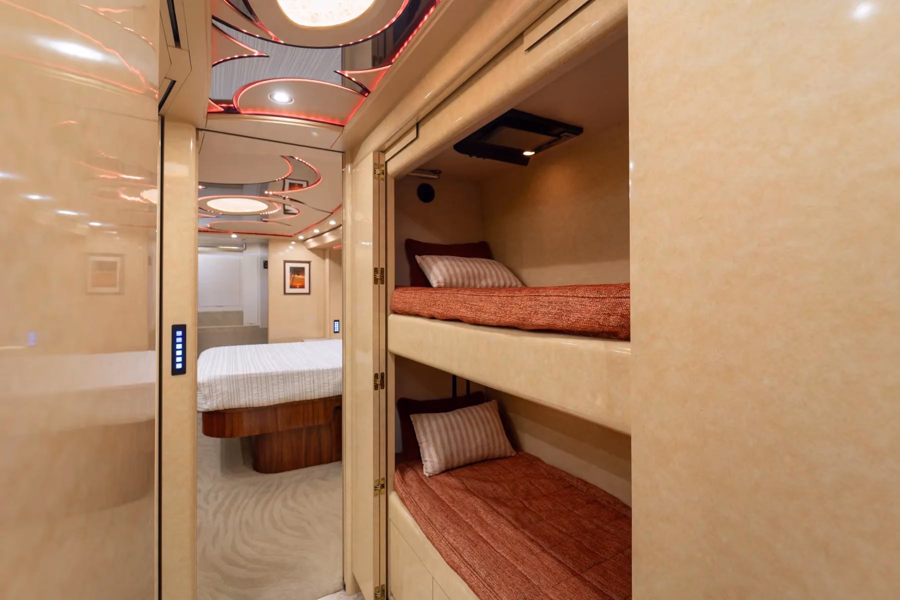 Interior galley countertop and cabinetry in Marathon Coach 1225