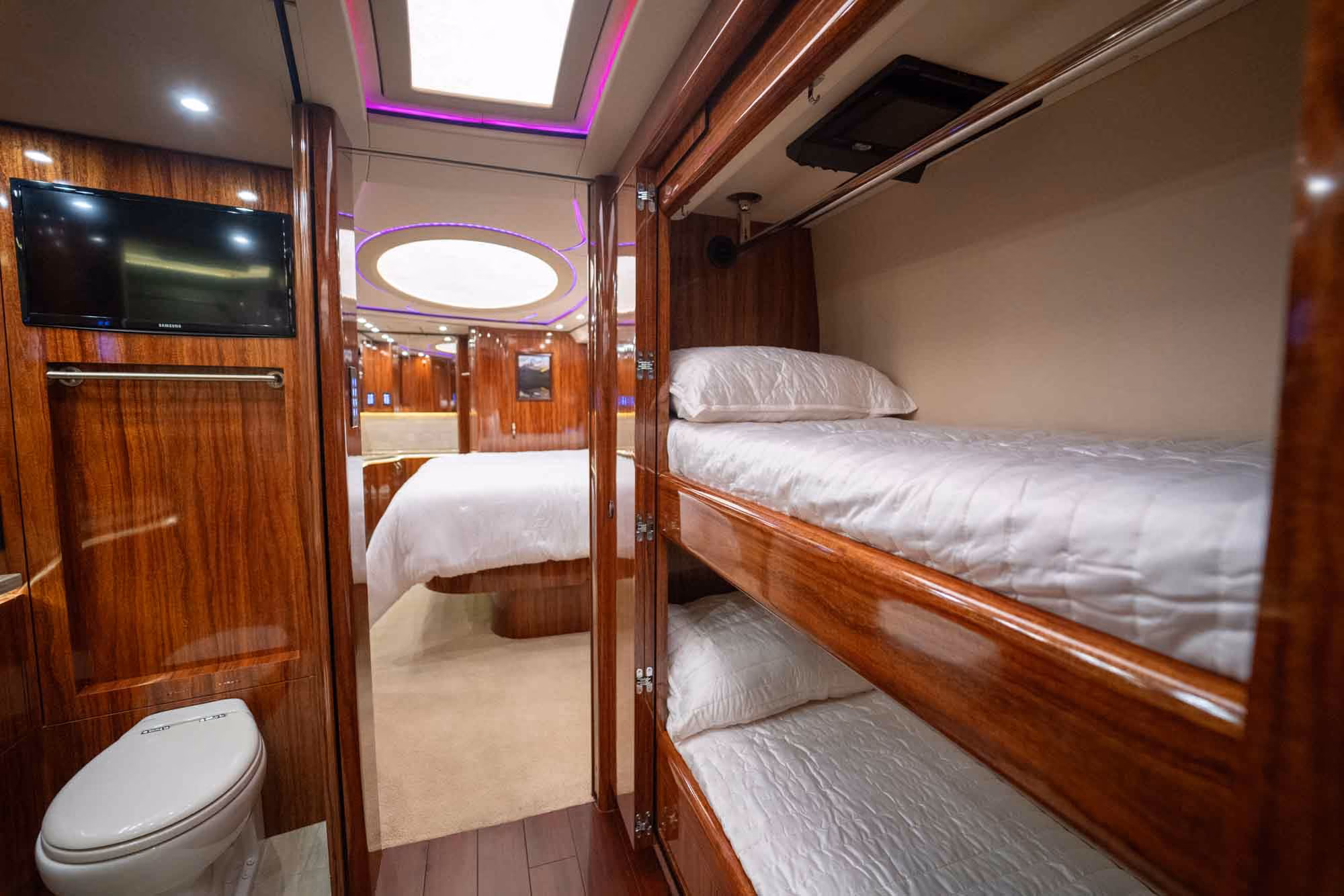 Interior bathroom vanity of Marathon Coach 1253