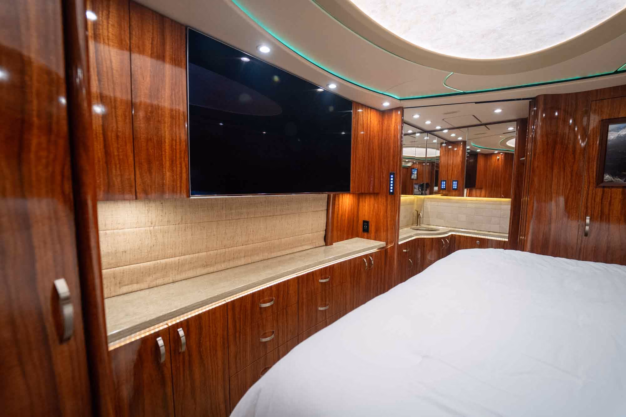 Interior bedroom cabinetry in Marathon Coach 1253