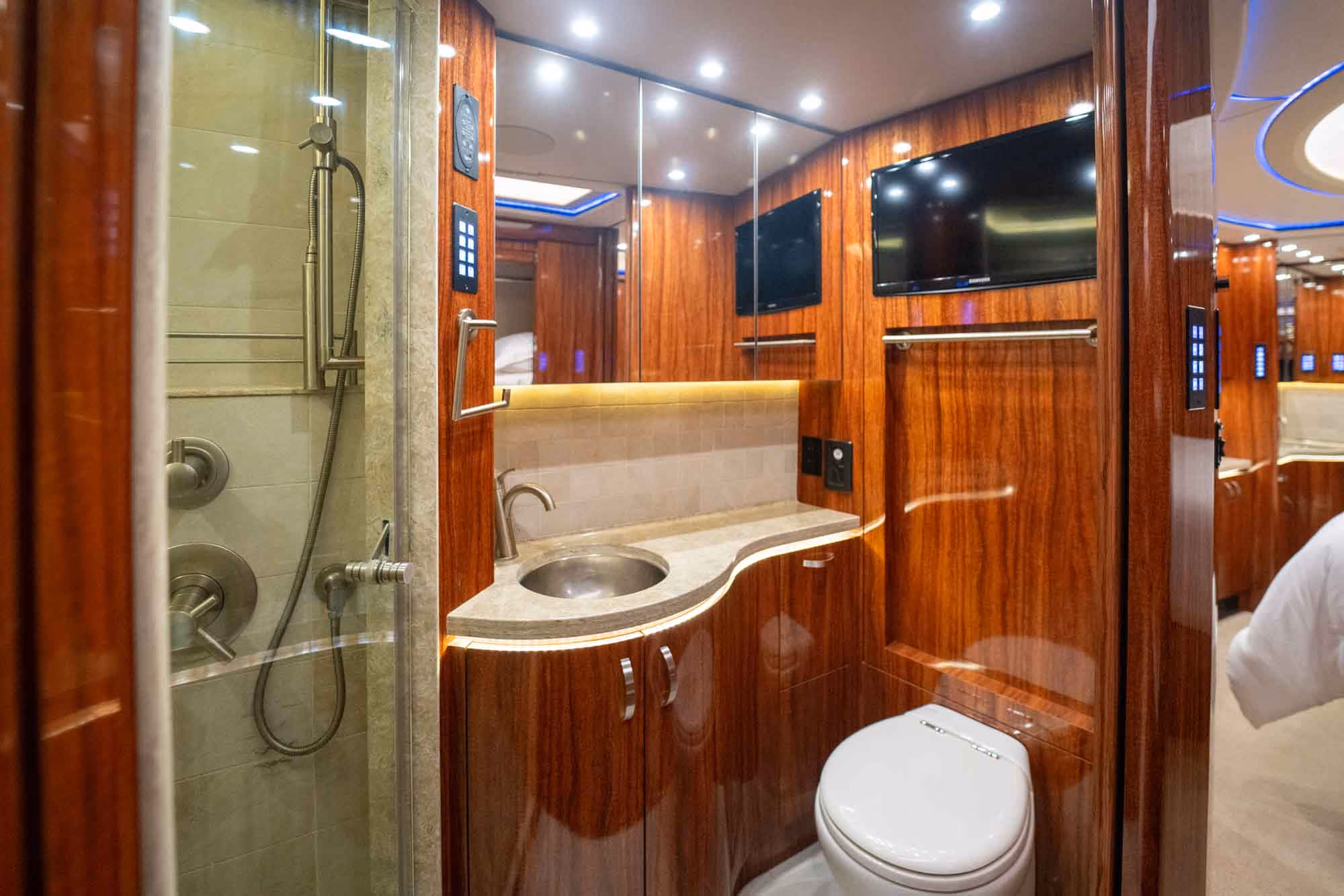 Interior shower area of Marathon Coach 1253