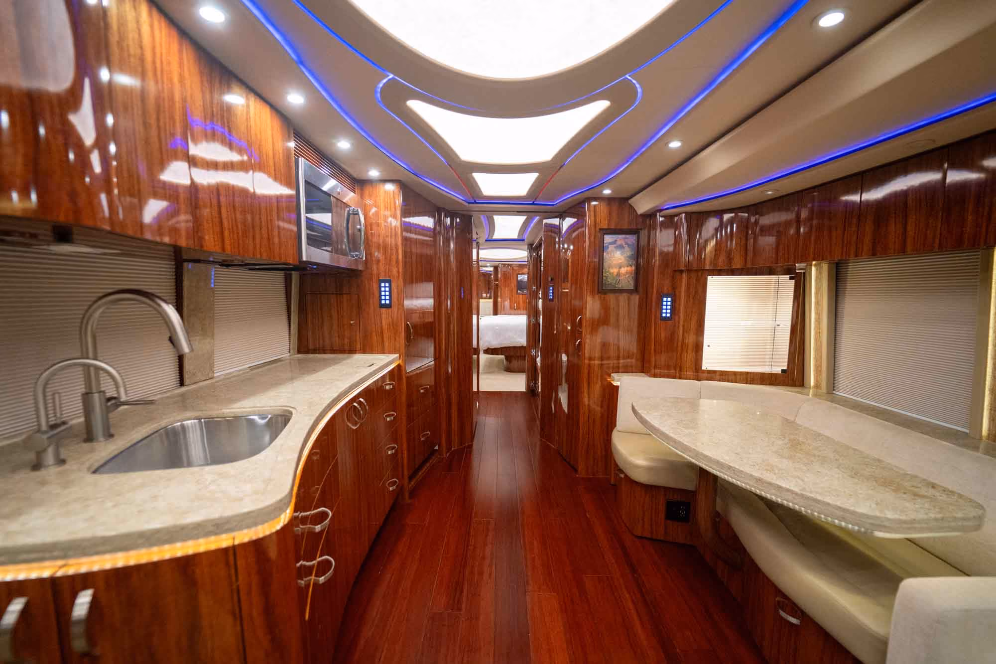 Interior galley kitchen of Marathon Coach 1253