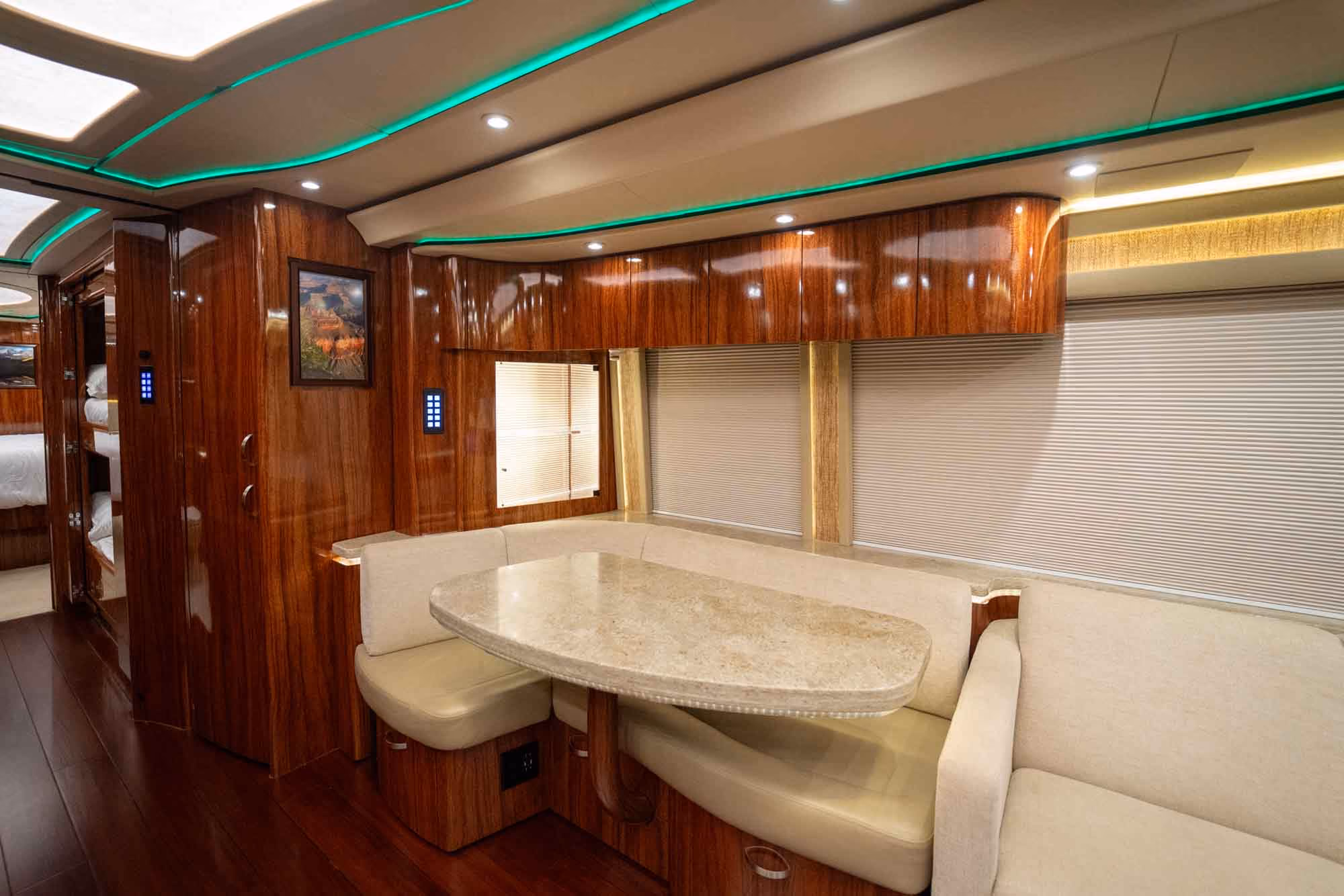 Interior dining area of Marathon Coach 1253