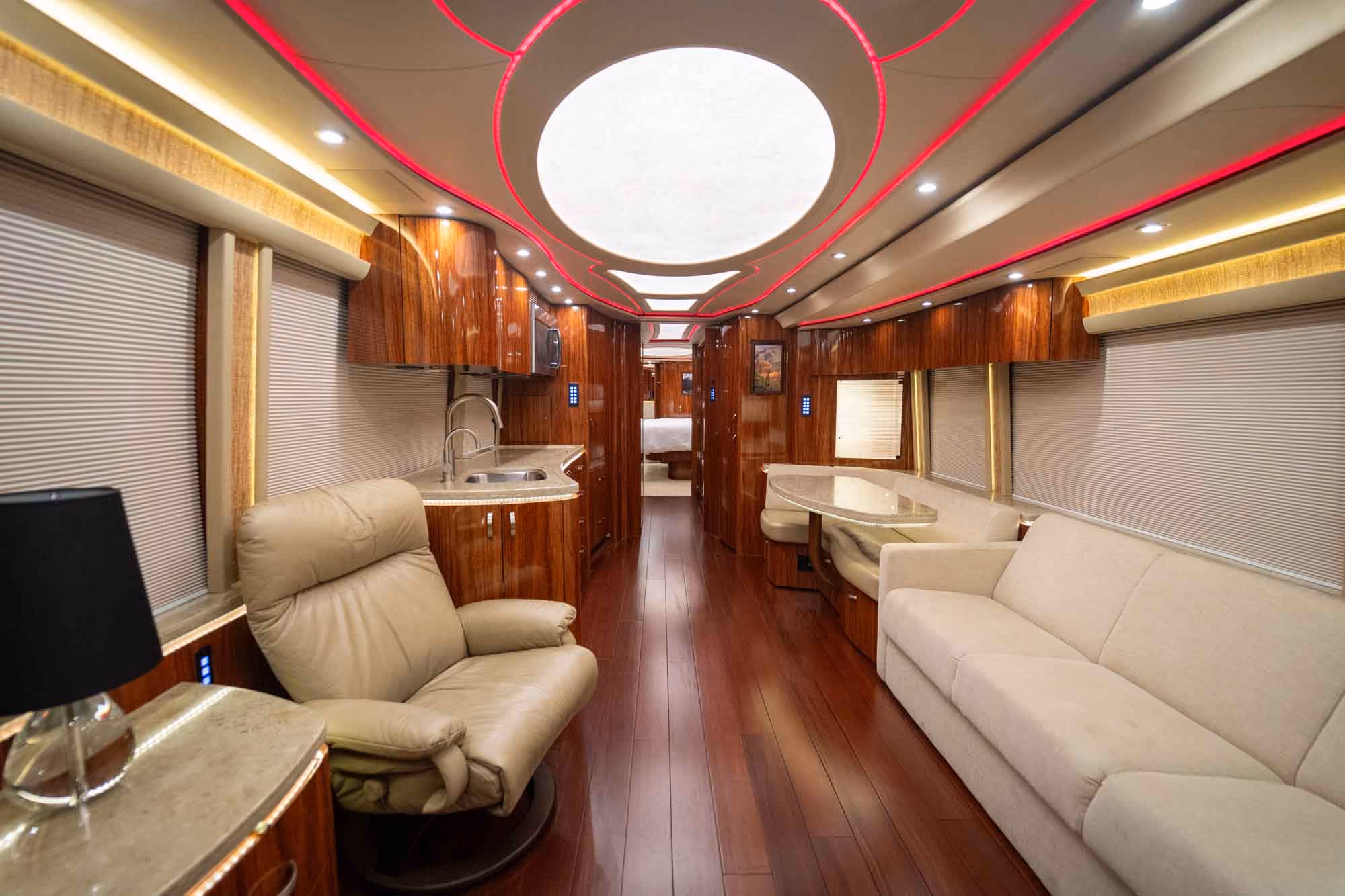 Interior salon of 2017 Marathon Coach 1253 with double-slide layout