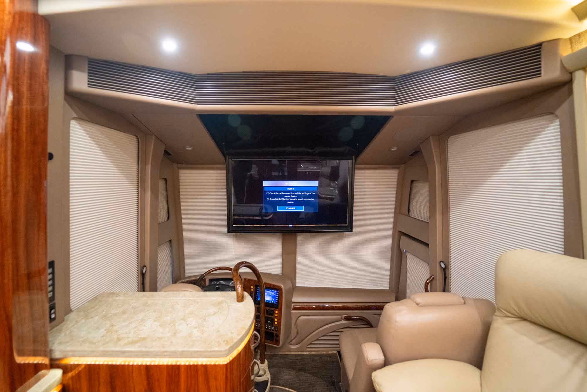 Interior salon cabinetry close-up in Marathon Coach 1253
