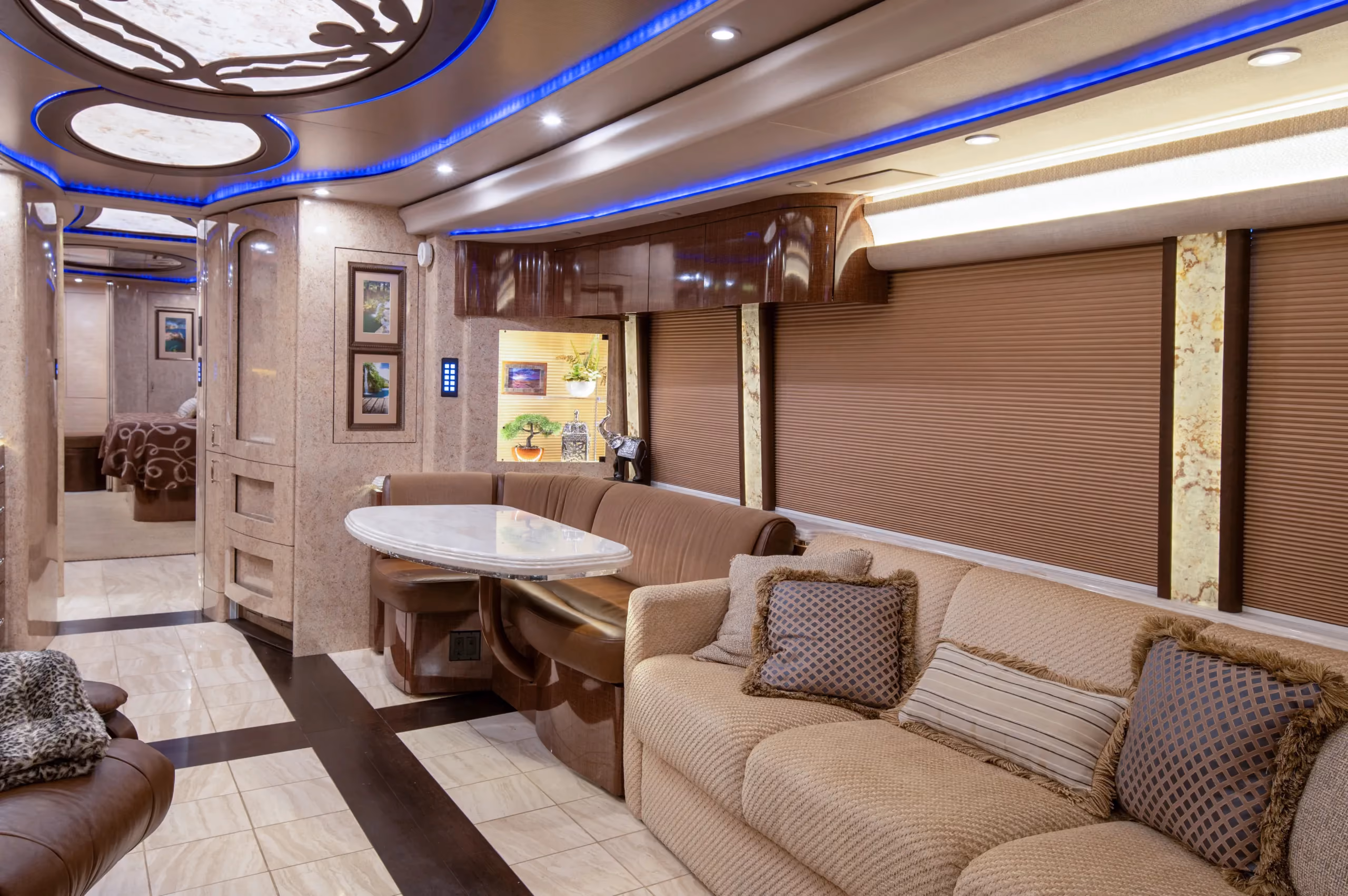 Interior living area of Marathon Coach 1219 with double-slide layout