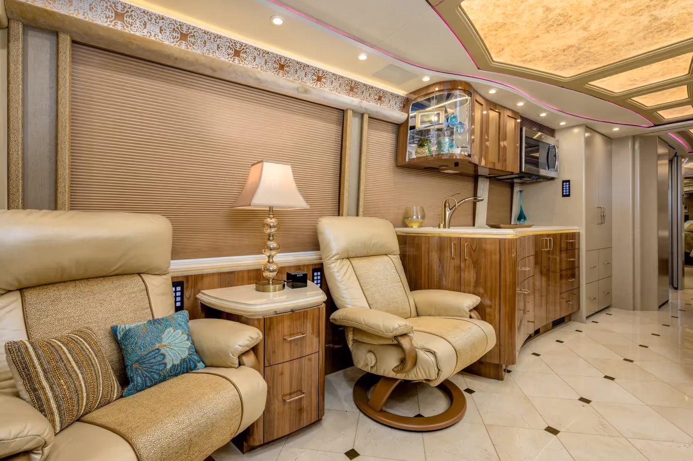 Interior living area of Marathon Coach 1288 with double-slide layout